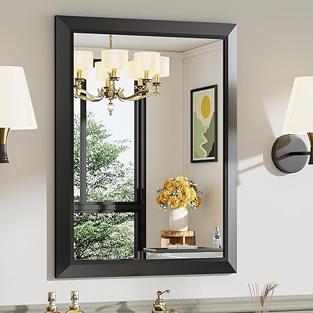 24x30 Inch Black Bathroom Mirror for Wall, Thick Metal Framed Rectangle Mirrors for Over Sink, Bedroom, Living Room, Entryway, Anti-Rust, HD Tempered Glass