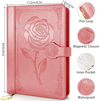 Aocii Cute leather Journal for Women, A5 lined Daily Journals Notebook