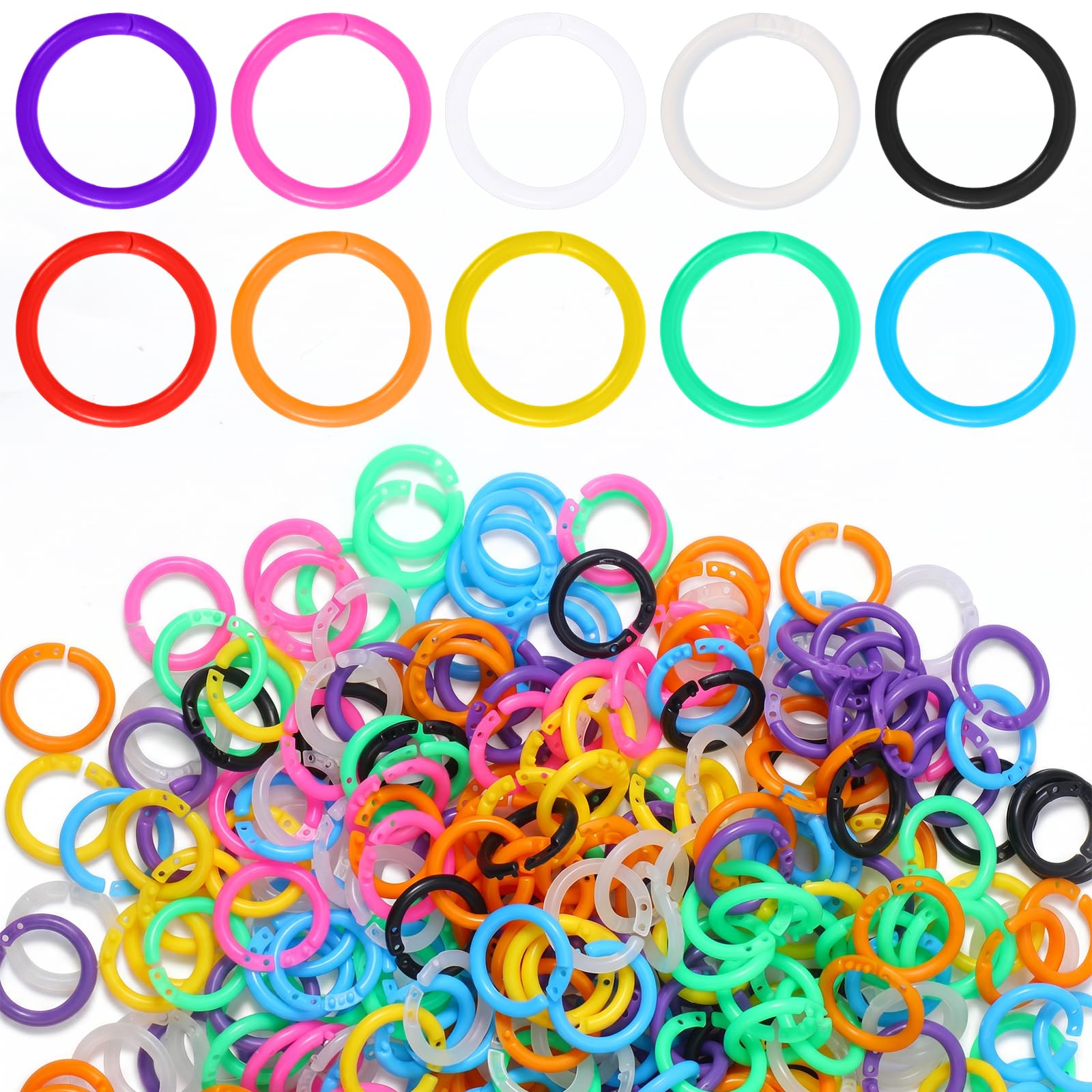 300pcs Plastic Binder Rings, 8 Colors PE Loose Small Leaf Binder Rings