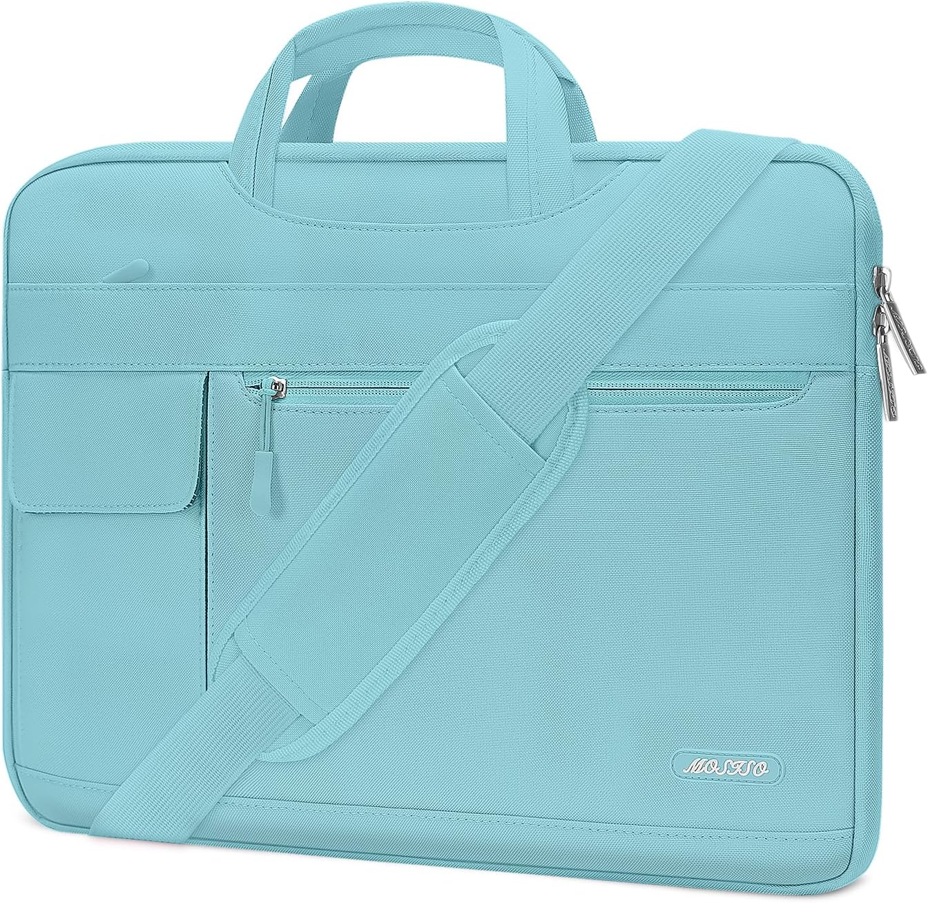 MOSISO Laptop Shoulder Bag Compatible with MacBook Pro 16 inch M5 M4 M3 M2 M1 2026-2019/Pro 15 A1398, HP Acer Dell Lenovo ASUS Notebook,Polyester Flapover Briefcase Sleeve Case, Mint Blue