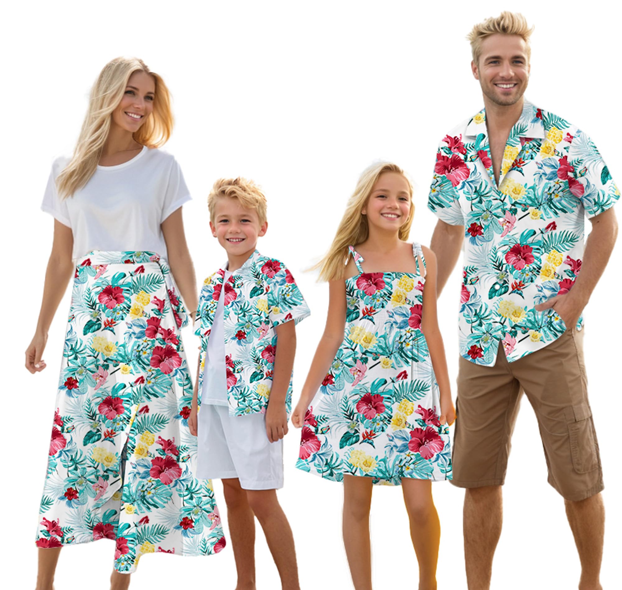 Cromoncent Matching Hawaiian Outfits for Family, Dad and Son Matching Luau Beach Tropical Shirts Mommy Daughter Tropical Sets