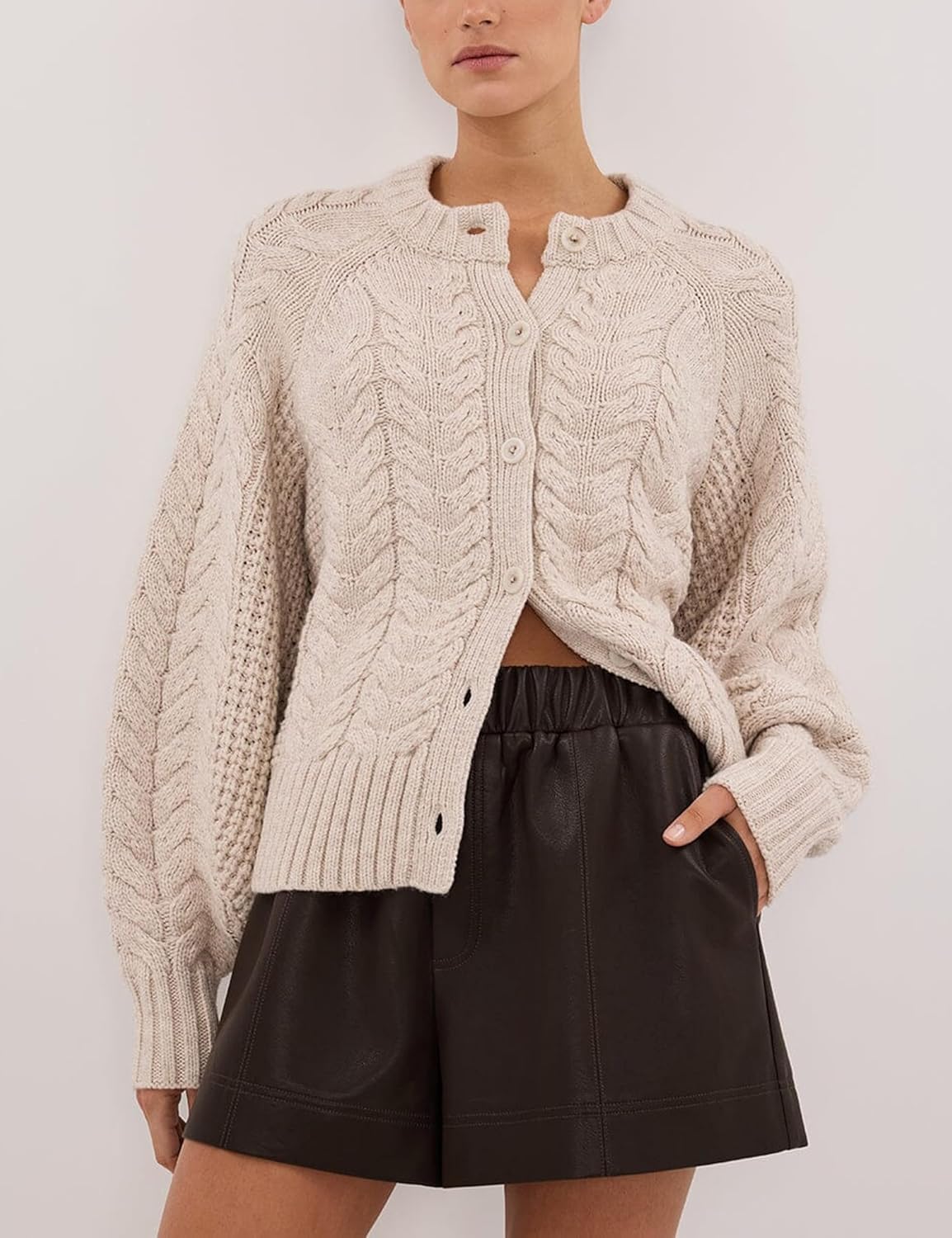 Cable Knit Cardigan for Women Open Front Sweater Casual Loose Long Sleeve Button Outerwear Coats - Image 4