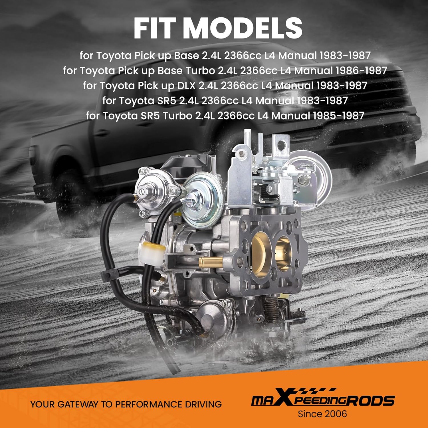 maXpeedingrods 2-Barrel 22R Carburetor TOY-505 Carb for Toyota Pickup 22R Engine 1981-1986 and 1987 (First Six Months) with Round Plug Connector, Automatic Choke 2.4L 2366cc 35290/C4036