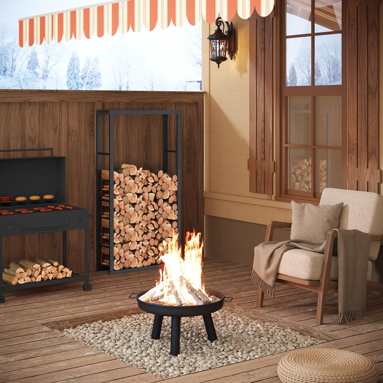 Laneetal Kaminholzregal Innen Außen, Holzstapelhilfe, 150x80x25 cm