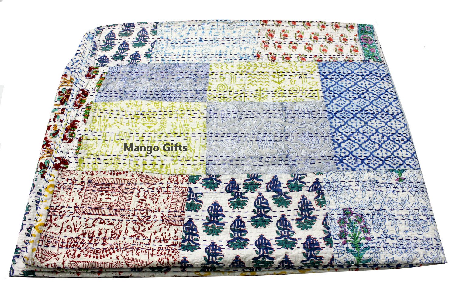 Couvre-lit Kantha en coton indien fait main patchwork unique 223x269 cm Mango-Gifts