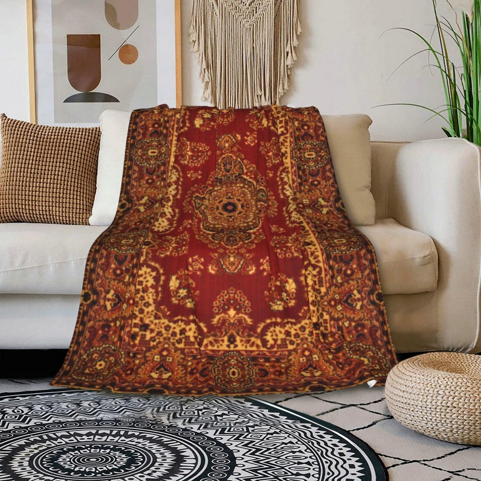 HGOD DESIGNS Vintage Retro Boho Rug Fleece Throw Blanket Ultra Soft Cozy Blooming Decorative Flannel Blanket All Season for Home Couch Bed Chair Travel 130x150cm - Image 3
