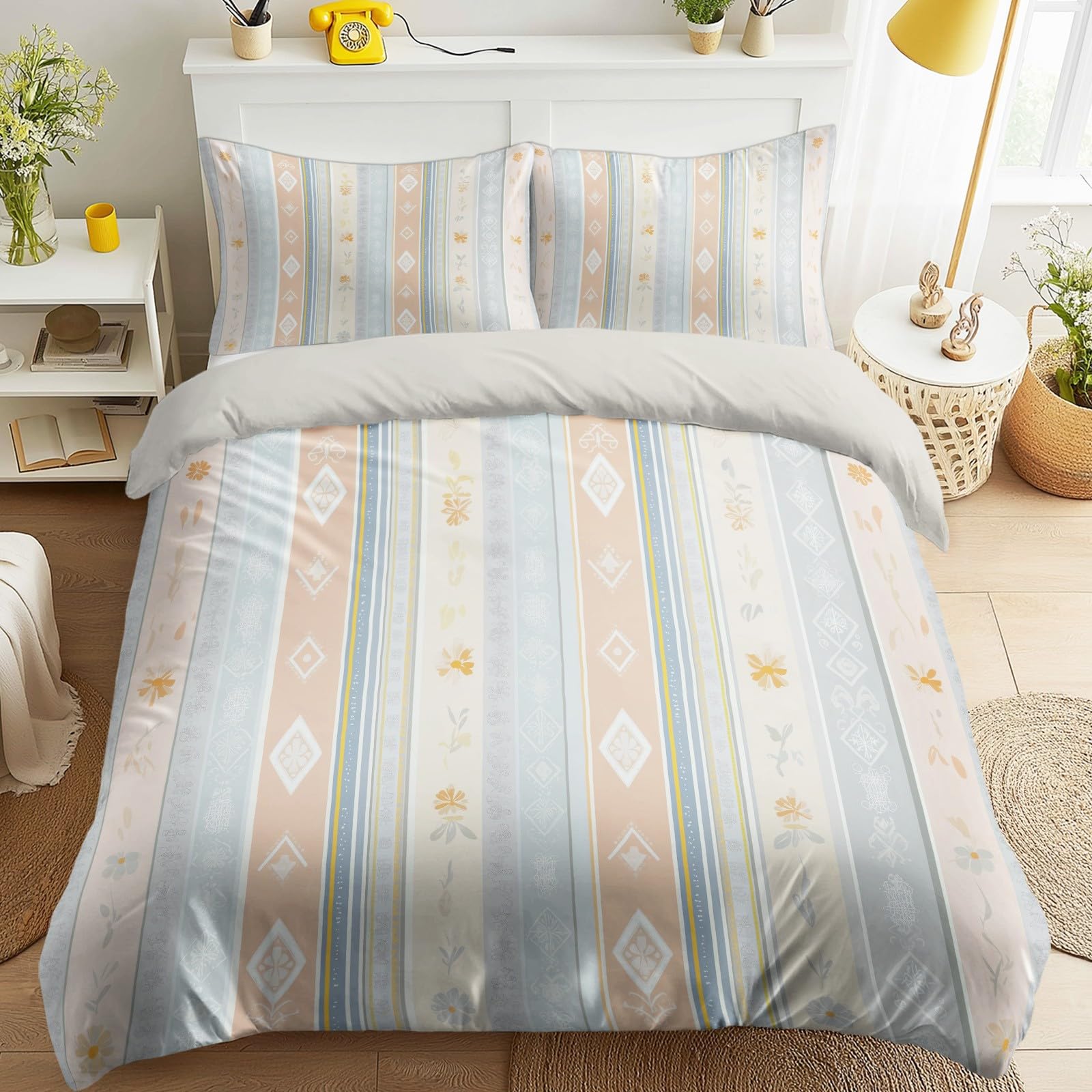 Parure de lit gris 220x240 avec housse de couette géométrique en tissu facile à repasser