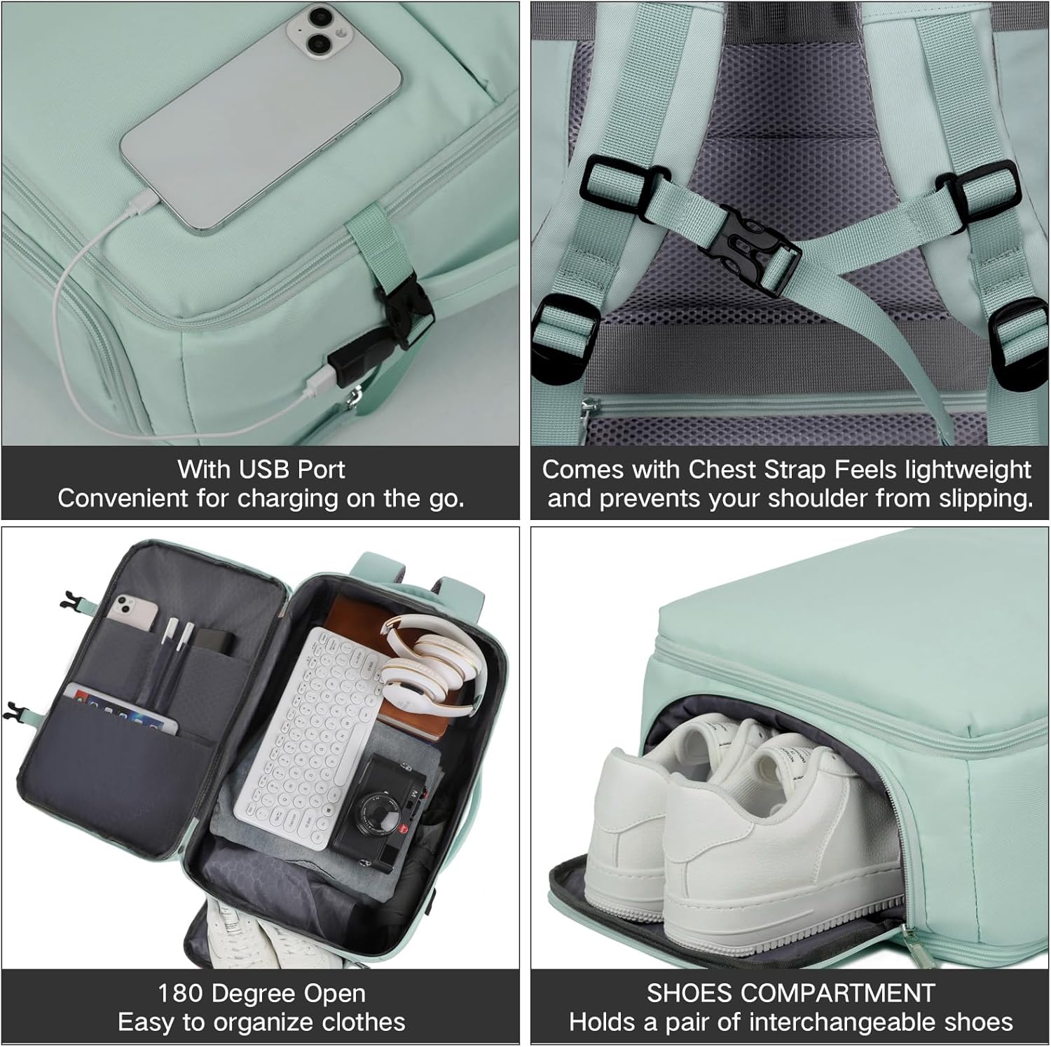 Travel Backpack for Women, Carry on Luggage with USB Charging Hole, Waterproof Laptop Backpack