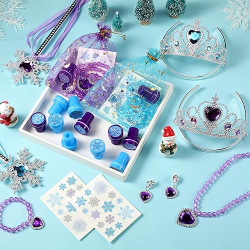 Miniatura 4 de 12 juegos de varita de copo de nieve y corona para niñas, regalos de fiesta de princesa, suministros de cumpleaños azul y morado con pulsera,