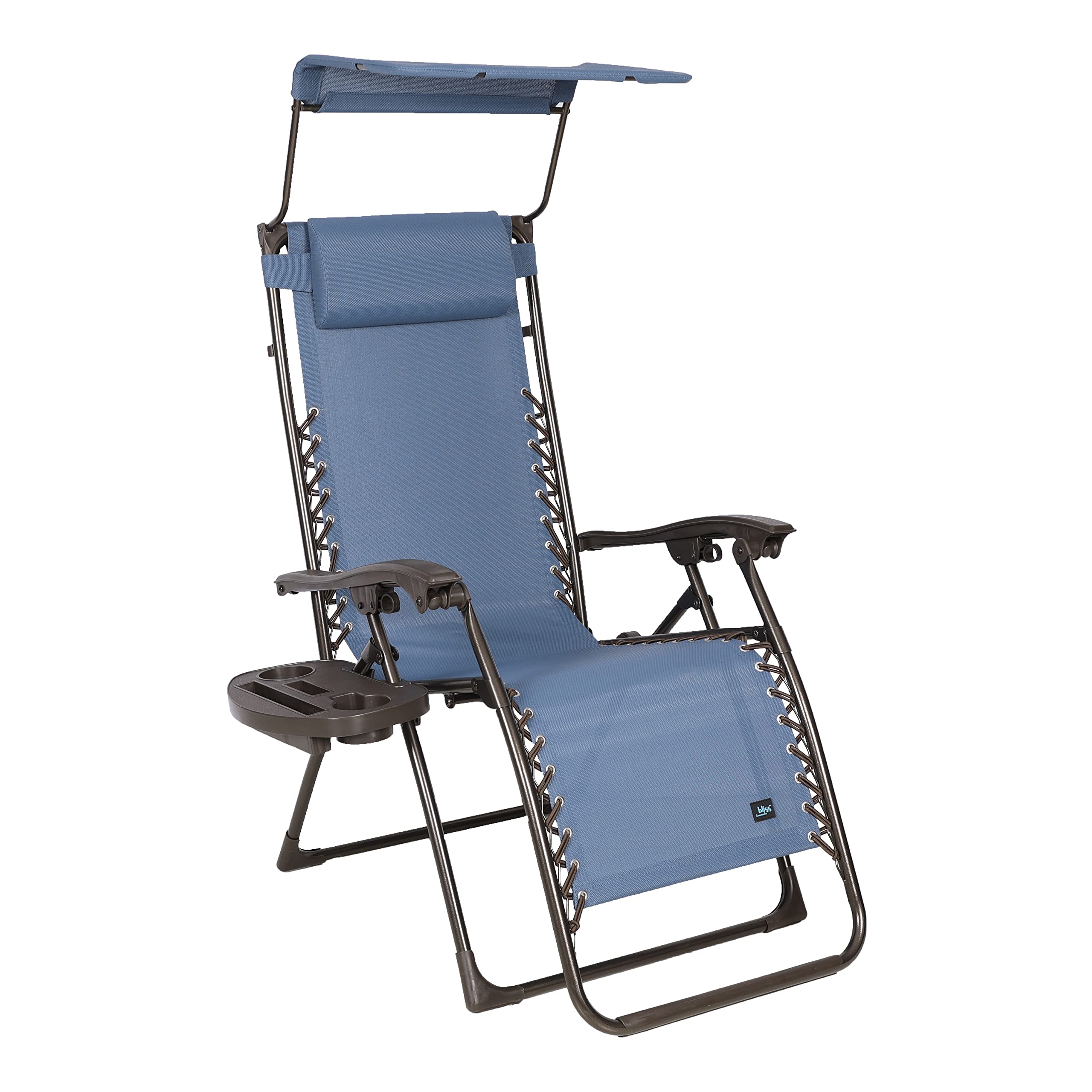 Bliss Hammocks Set of 2 Zero Gravity Chairs, w/Canopy, Pillow and Side Tray, 26" W, Foldable, Adjustable Lounge Recliner, Outdoor Lawn & Patio, Weather Resistant, 300 lbs Capacity, Denim Blue