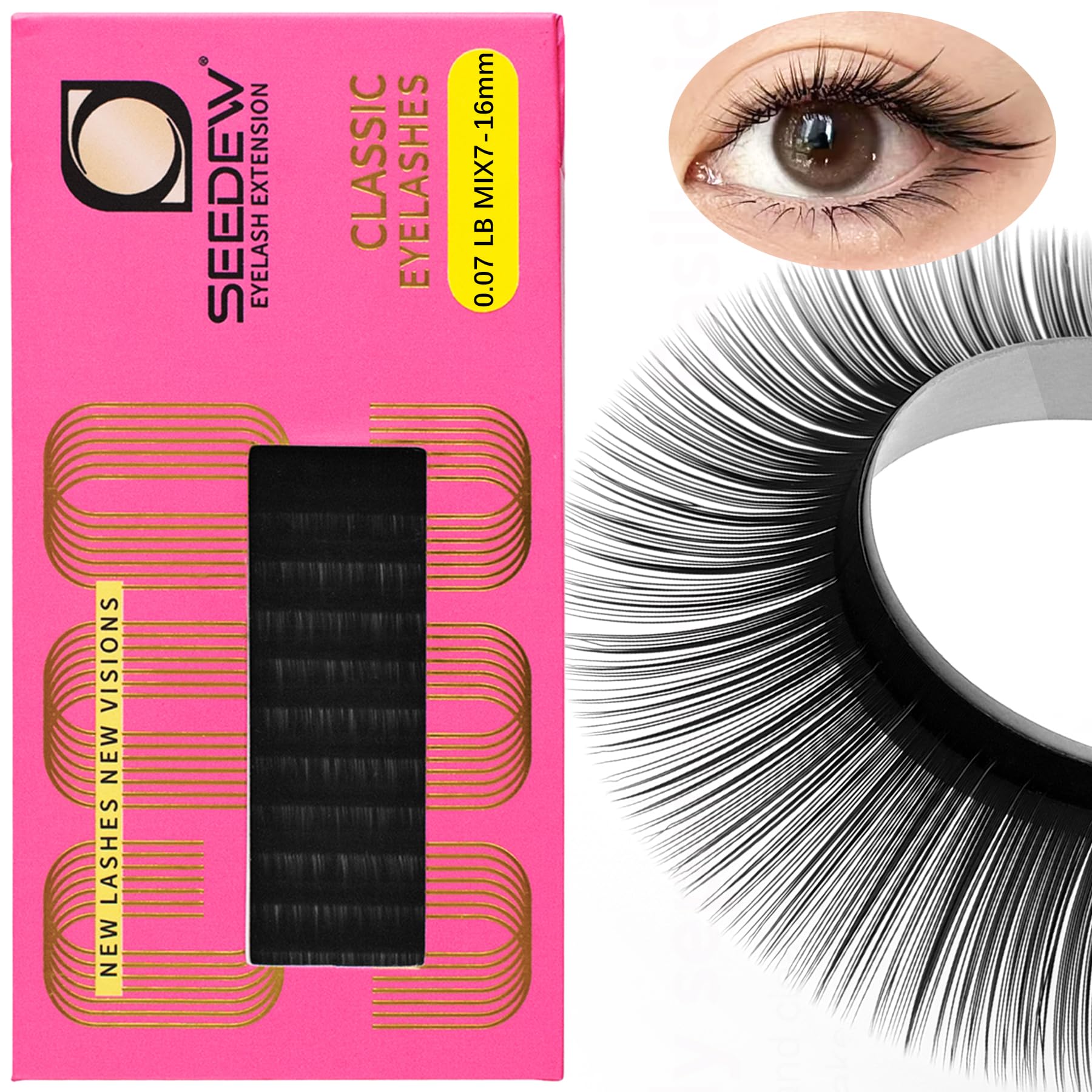 SEEDEW LB Curl Lash Extensions, 0.07mm LB MIX7-16mm 16 Rows/Tray