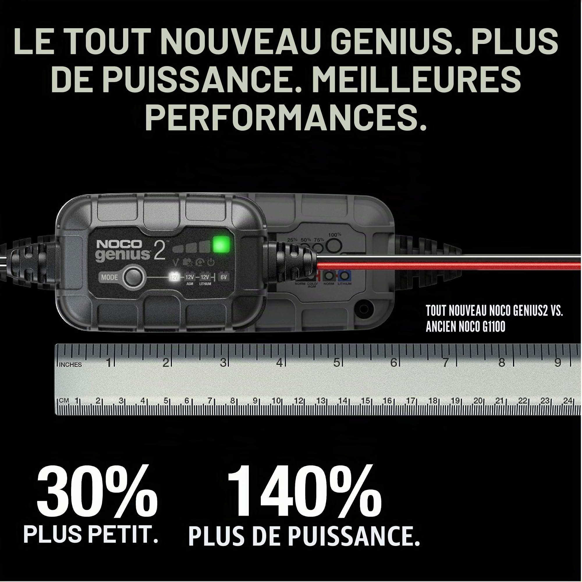 NOCO GENIUS2UK Chargeur de Voiture 2 A 6 V et 12 V Chargeur Intelligent Portable Entretien de la Batterie Chargeur de Filet et décapant pour Batteries AGM, Loisirs, Lithium, Moto et Caravane