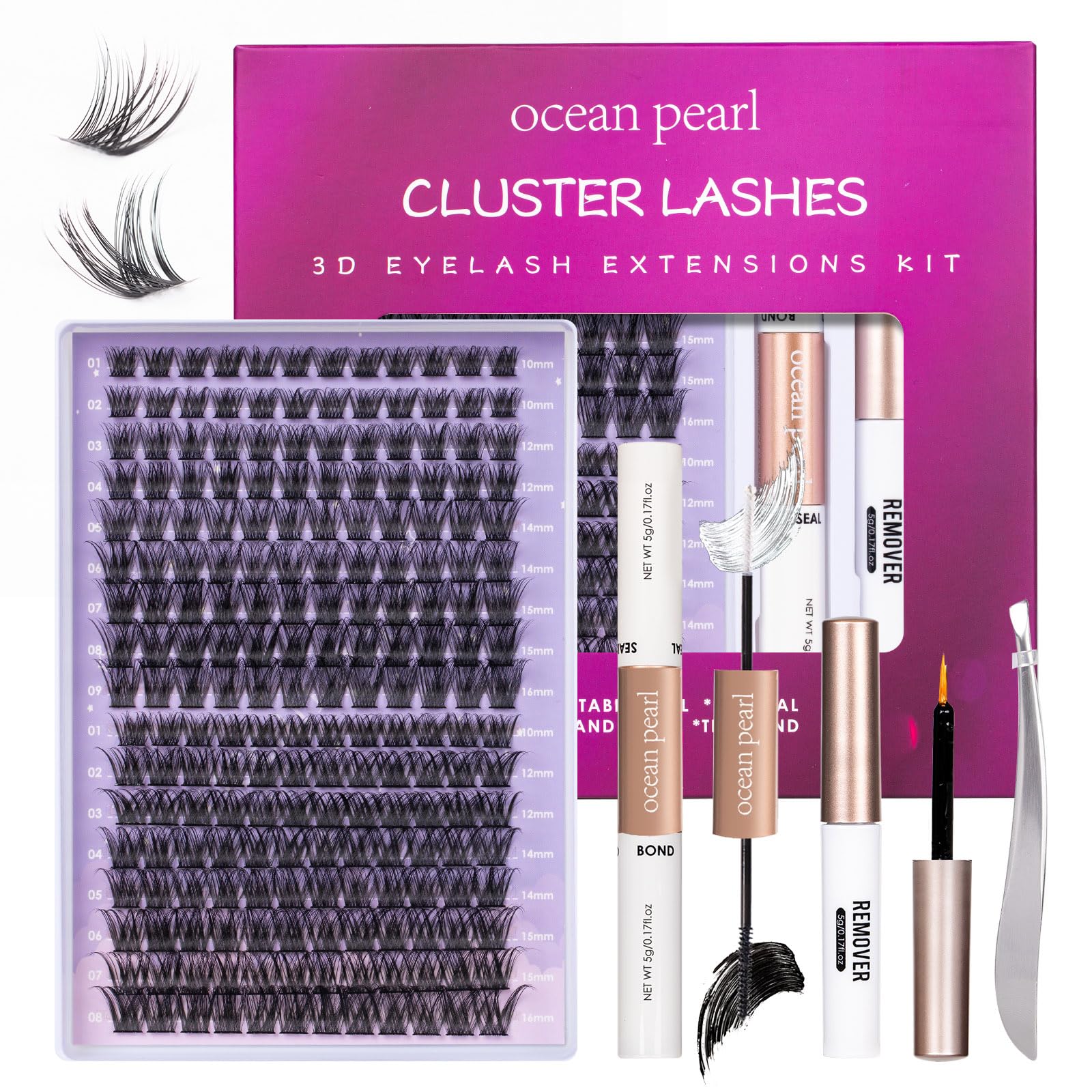 204 Pcs Pestañas Postizas Individuales con Pegamento Removedor de Pestañas Pinza DIY Extension Pestañas Banda Delgada Tallo Ancho Reutilizables Fáciles de Aplicar en Casa 10-16mm C/D Curl - OP01+OP17