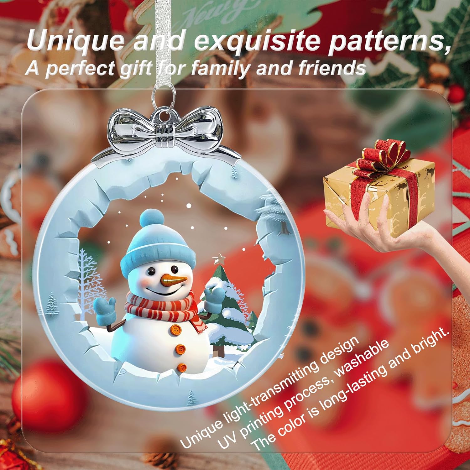 Snowman Ornaments for Christmas Tree Crystal Glass, Snowman Christmas Ornaments Xmas Decorations, Holiday Keepsake Present Exchange Ideas - Image 4