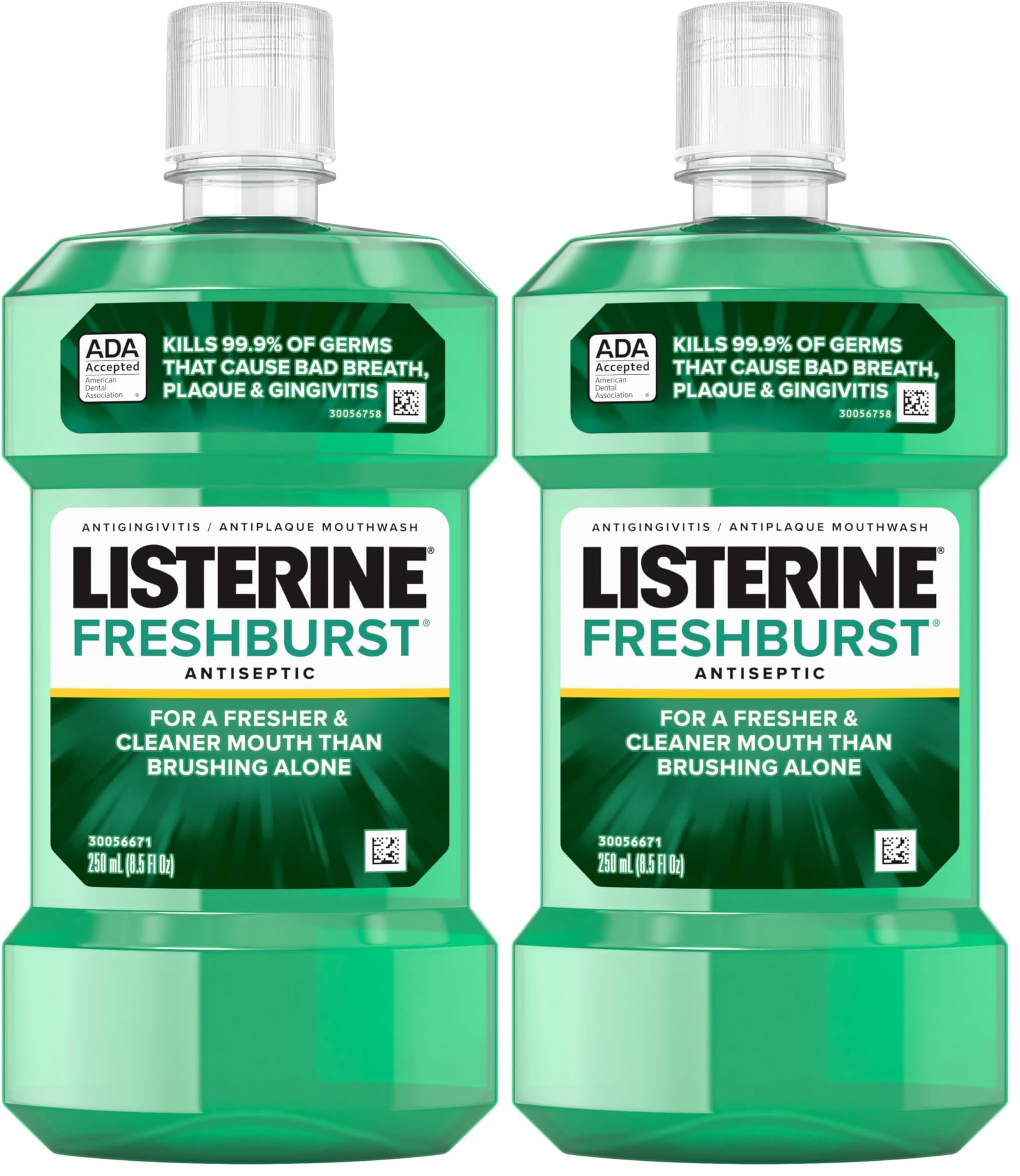 Listerine Freshburst Antiseptic Mouthwash for Bad Breath, Kills 99% of Germs That Cause Bad Breath & Fight Plaque & Gingivitis, ADA Accepted Mouthwash, Spearmint, 8.5 Fl. Oz (250 mL) (Pack of 2)