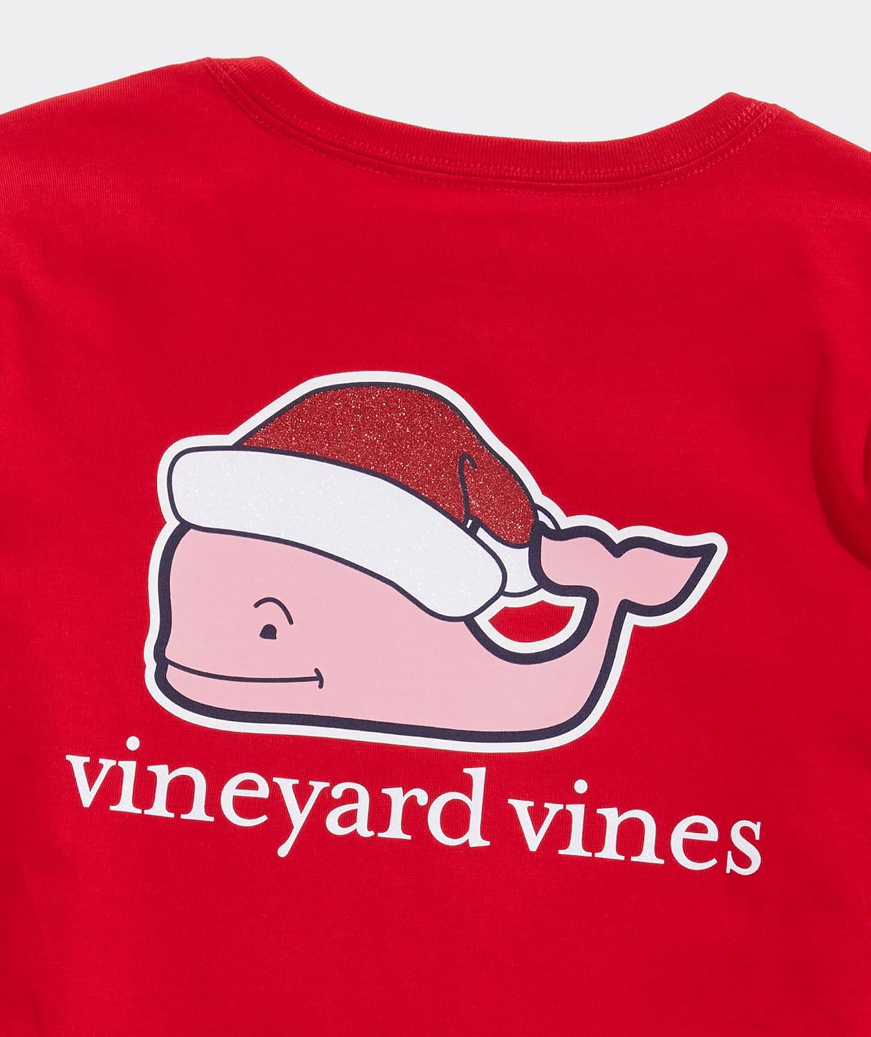 Vineyard Vines Girls' Girls' Glitter Hat Santa Whale Long-Sleeve Pocket Tee