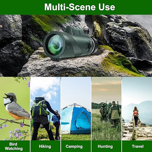 Miniatura 6 de Emulino Telescopio monocular de 80 x 100 de alta definición, visión nocturna con luz baja, monocular con adaptador para teléfono inteligente,