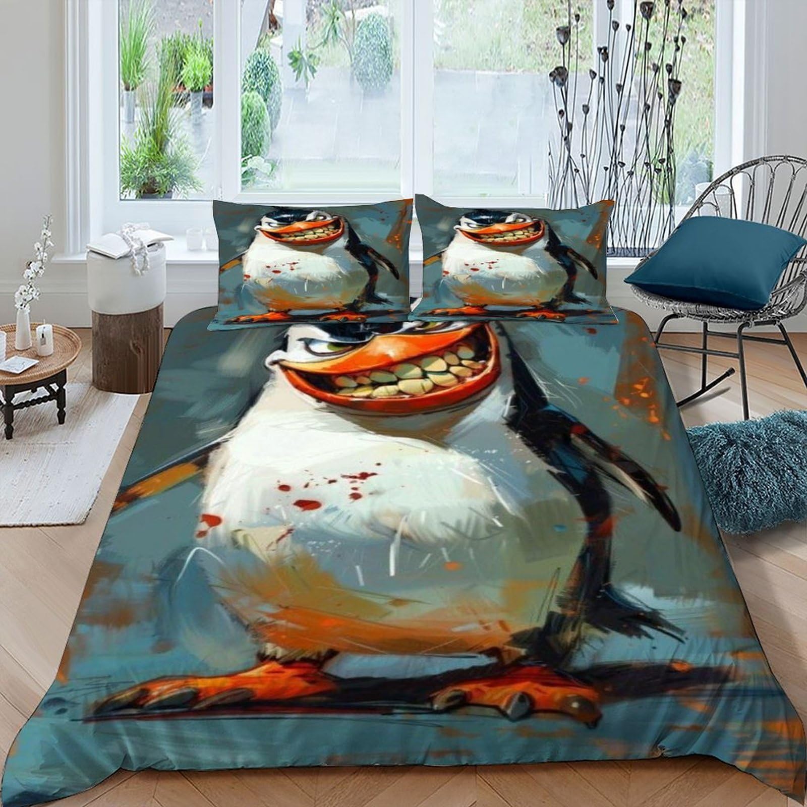 Housse de couette pingouin en colère contre le linge terne, parure microfibre King 220x240