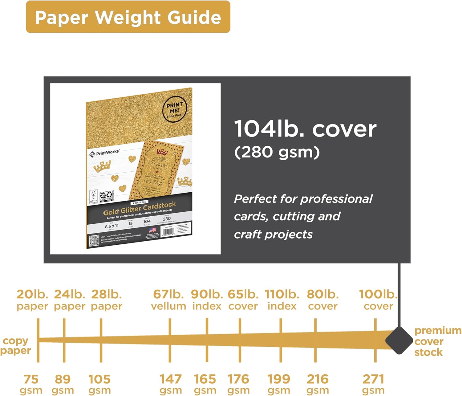 Printworks Printable Gold Glitter Cardstock, Perfect for Holiday School and Craft Projects, 15 Sheets, 8.5” x 11” (00516) (Pack of 2)