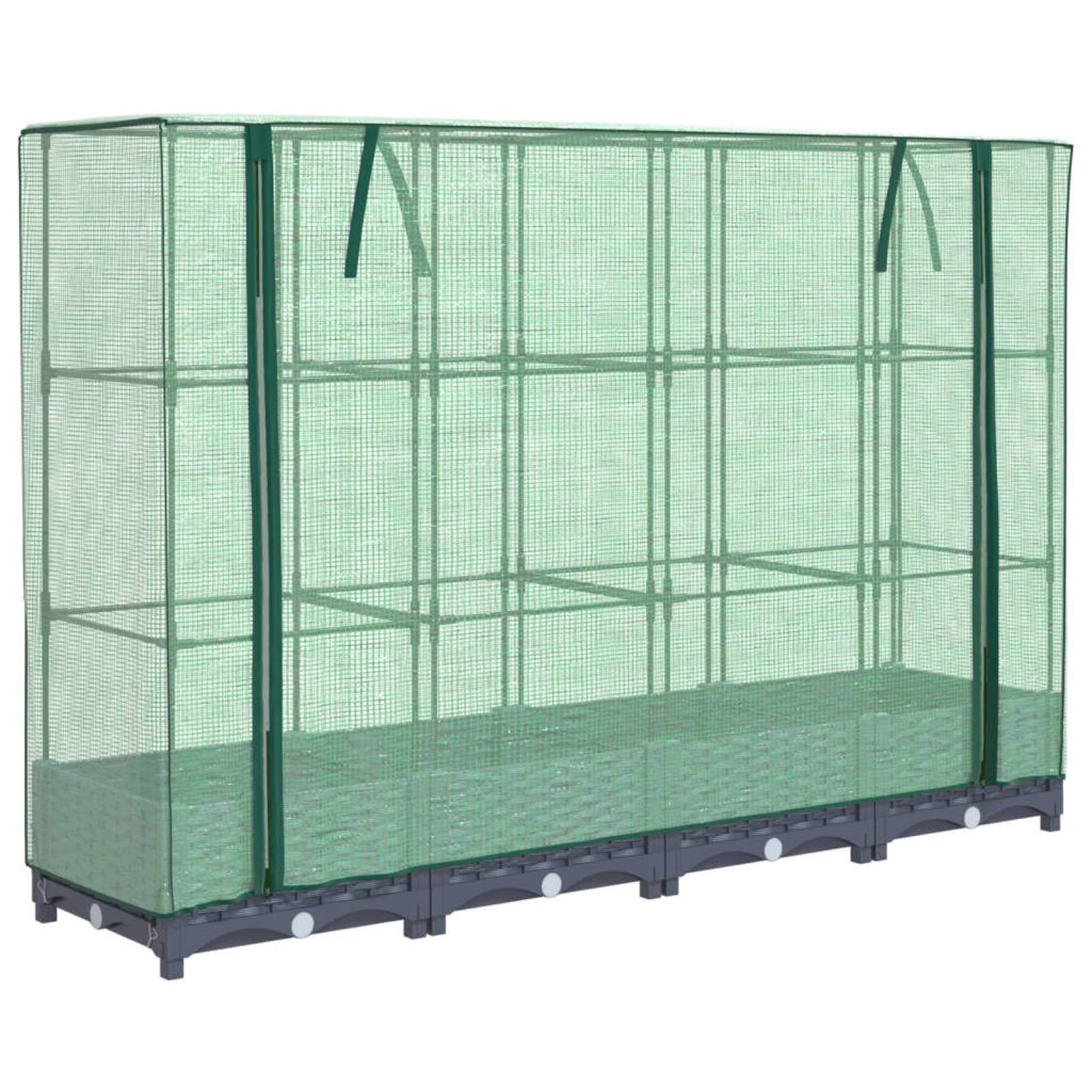 Homgoday Hochbeet mit Gewächshaus-Aufsatz Pflanzkasten Gemüsebeet Blumenbeet Blumenkasten Gartenbeet Pflanzbeet Frühbeet für Balkon Garten Terrasse Rattan-Optik 160x40x123 cm Dunkelgrau
