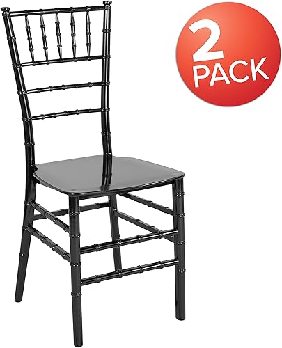 Miniatura 4 de Flash Furniture Paquete de 2 sillas Chiavari apilables de resina negra de la serie HERCULES