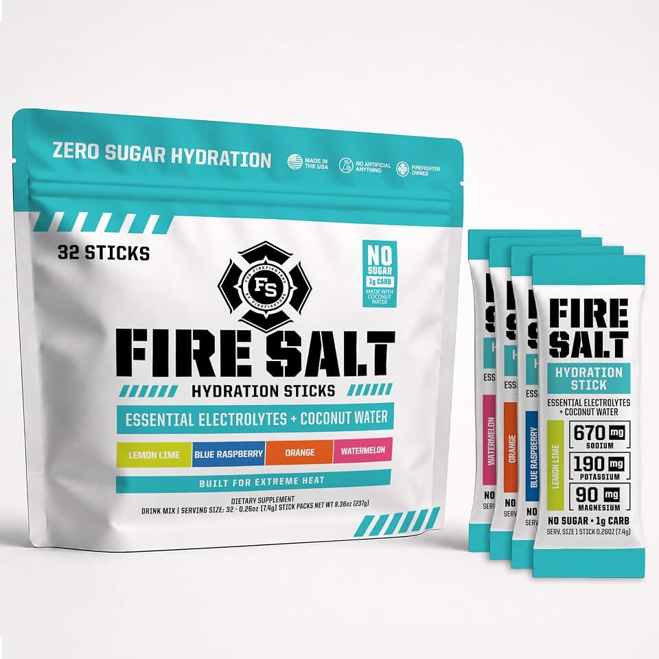 Fire Salt Variety Pack Electrolyte Hydration Sticks, Zero Sugar, 32 Count | Electrolytes &amp; Coconut Water, Hydration Drink Mix with Magnesium, Potassium &amp; Sodium, Single Serve On the Go Packs