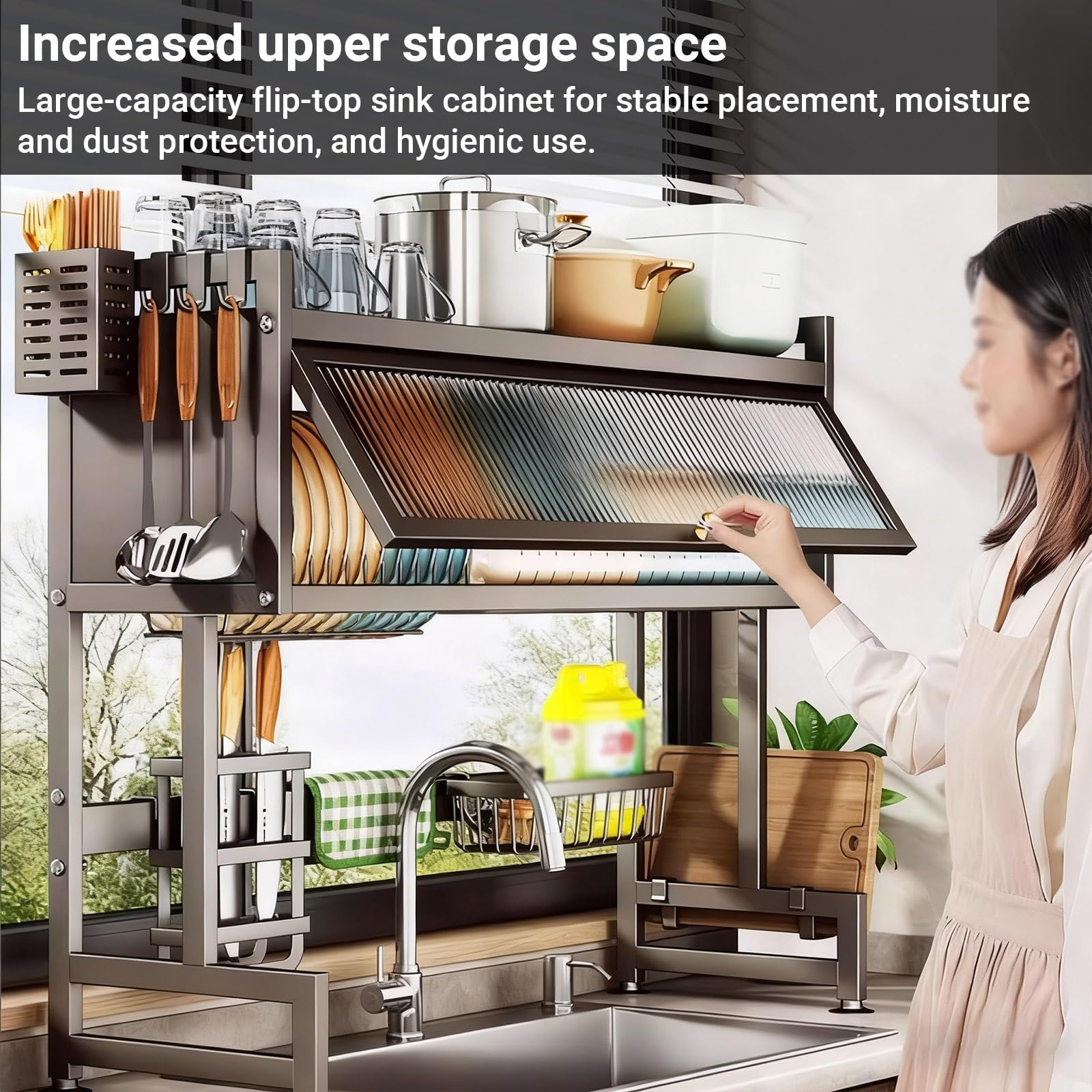 Escurridor de platos para colocar sobre el fregadero, organizador de almacenamiento grande para fregadero, escurridor de platos para encimera de cocina, para platos, vasos, cuencos y cubiertos, ahorra