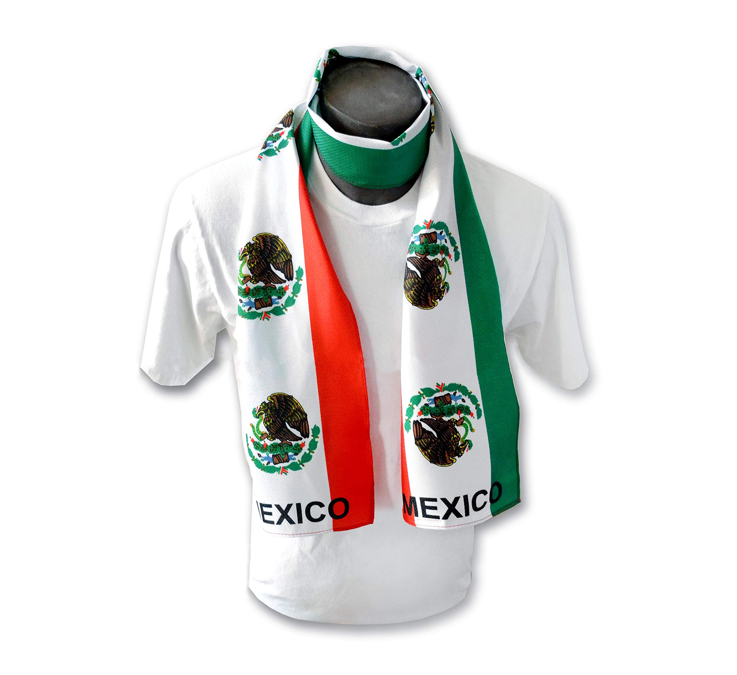 JAVI Sports Mexico Flag Print Scarf 64-inches x 8-inches One-Size-Fits-All Mexican Wrap