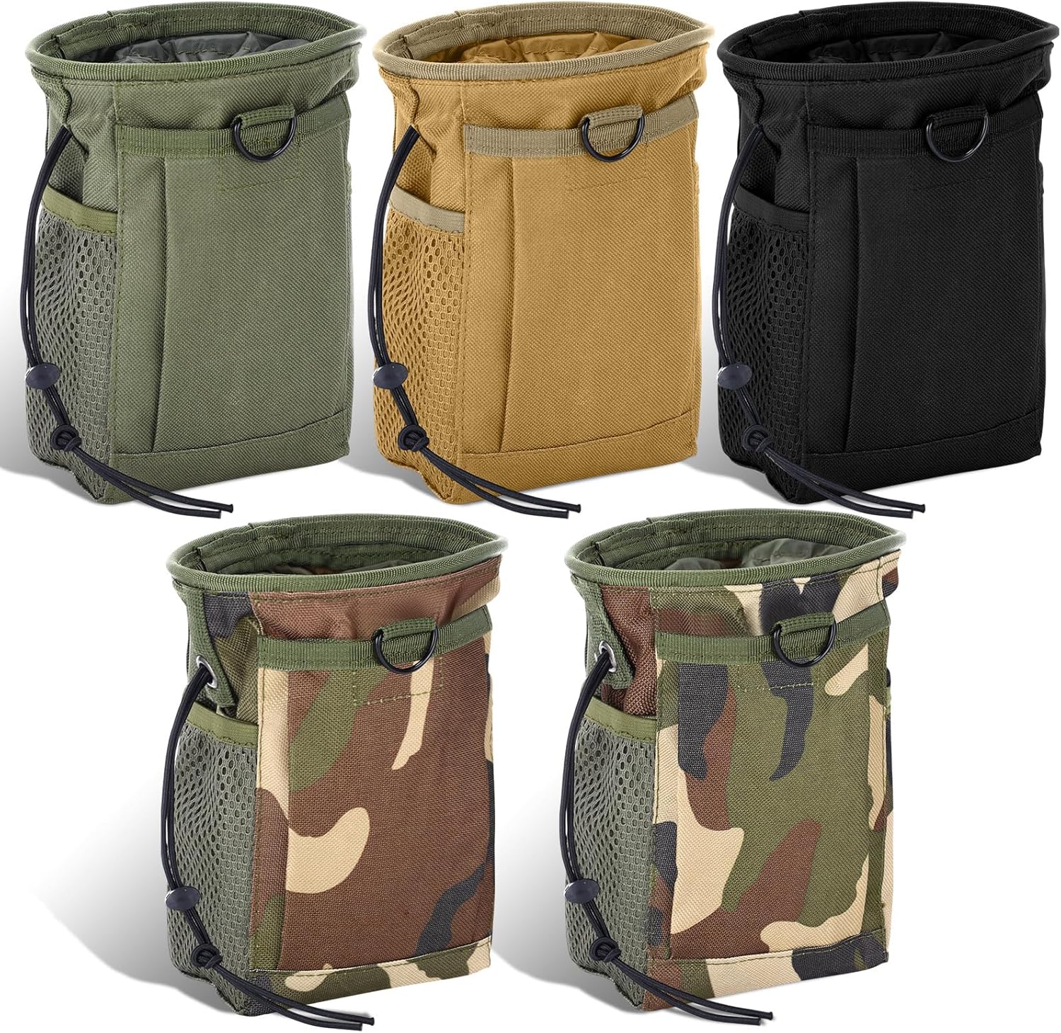 5 Pieces Tactical Colored Dump Pouch Military Belt Pouch Molle Adjustable Attached Hip Holster Bags with 3 Pieces Iron Snap Hook for Men Women Outdoor Sport Traveling Use