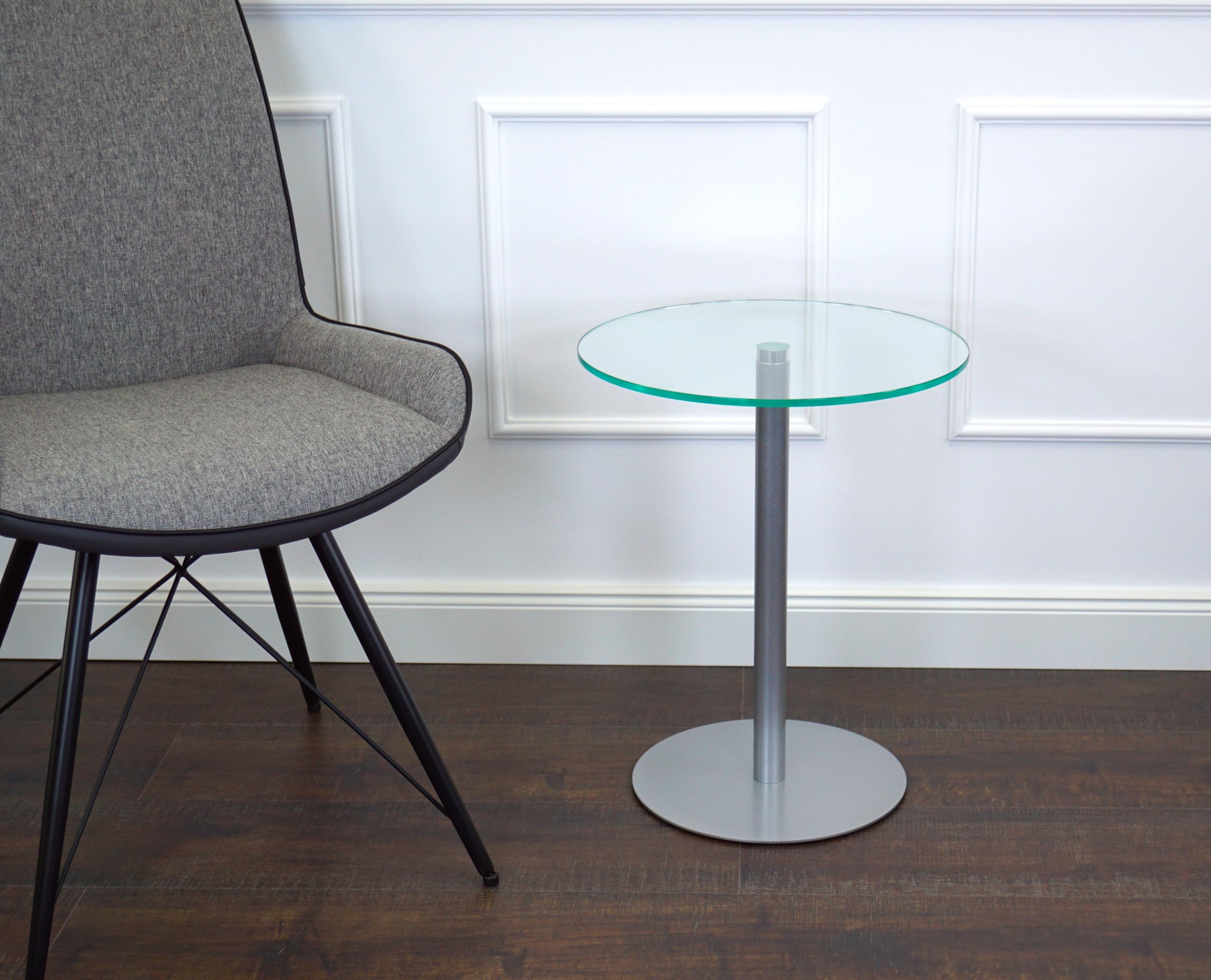 freeroom24 Designer bijzettafel glas zilver 40x40x50 cm - woonkamertafel modern - stabiele salontafel - praktische ronde salontafel - kleine koffietafel - glazen tafel - banktafel - Made in Germany