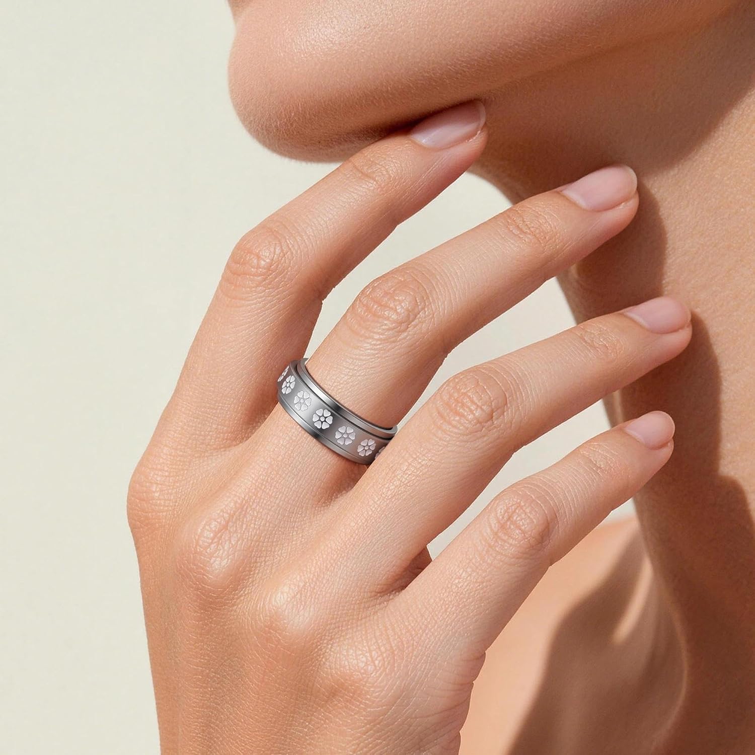 Fidget Anxiety Rings for Women 14K Gold Silver Plated Spinner Band Ring 8mm Thick Stainless Steel Statement Rings Jewelry Gifts Size 6-10 - Image 4