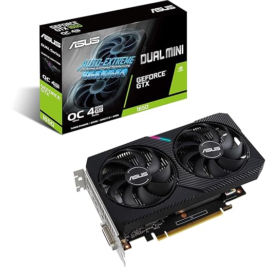ASUS Dual NVIDIA GeForce GTX 1650 Mini OC Edition Gaming CSM Graphics Card (PCIe 3.0, 4GB GDDR6 Memory, HDMI, DisplayPort, DVI-D, for Intel NUC 9 Extreme Kit, Intel NUC 9 Pro Kit, and Small Chassis)