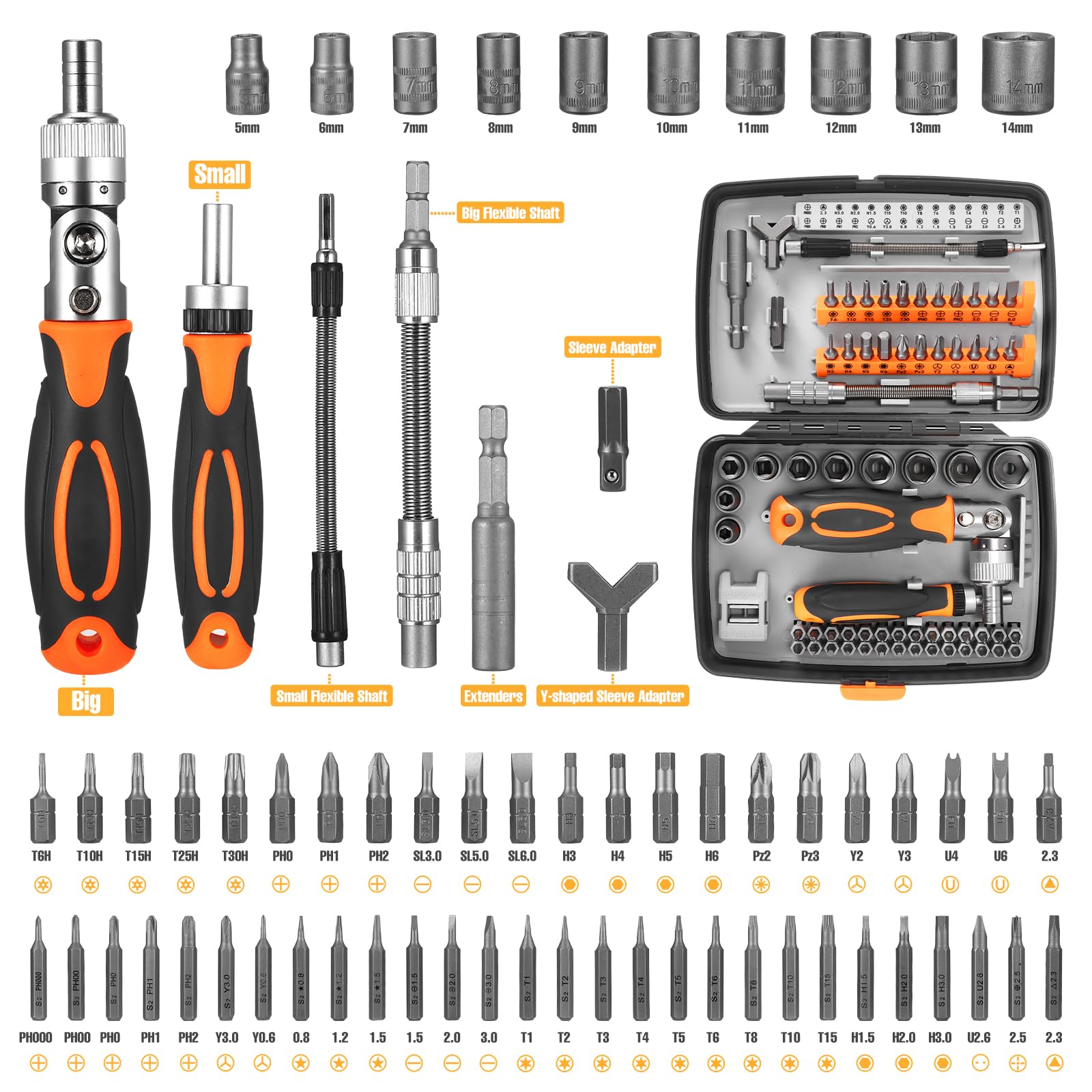 Amazon.co.jp: 68pcs ドライバービットセット ラチェットドライバー