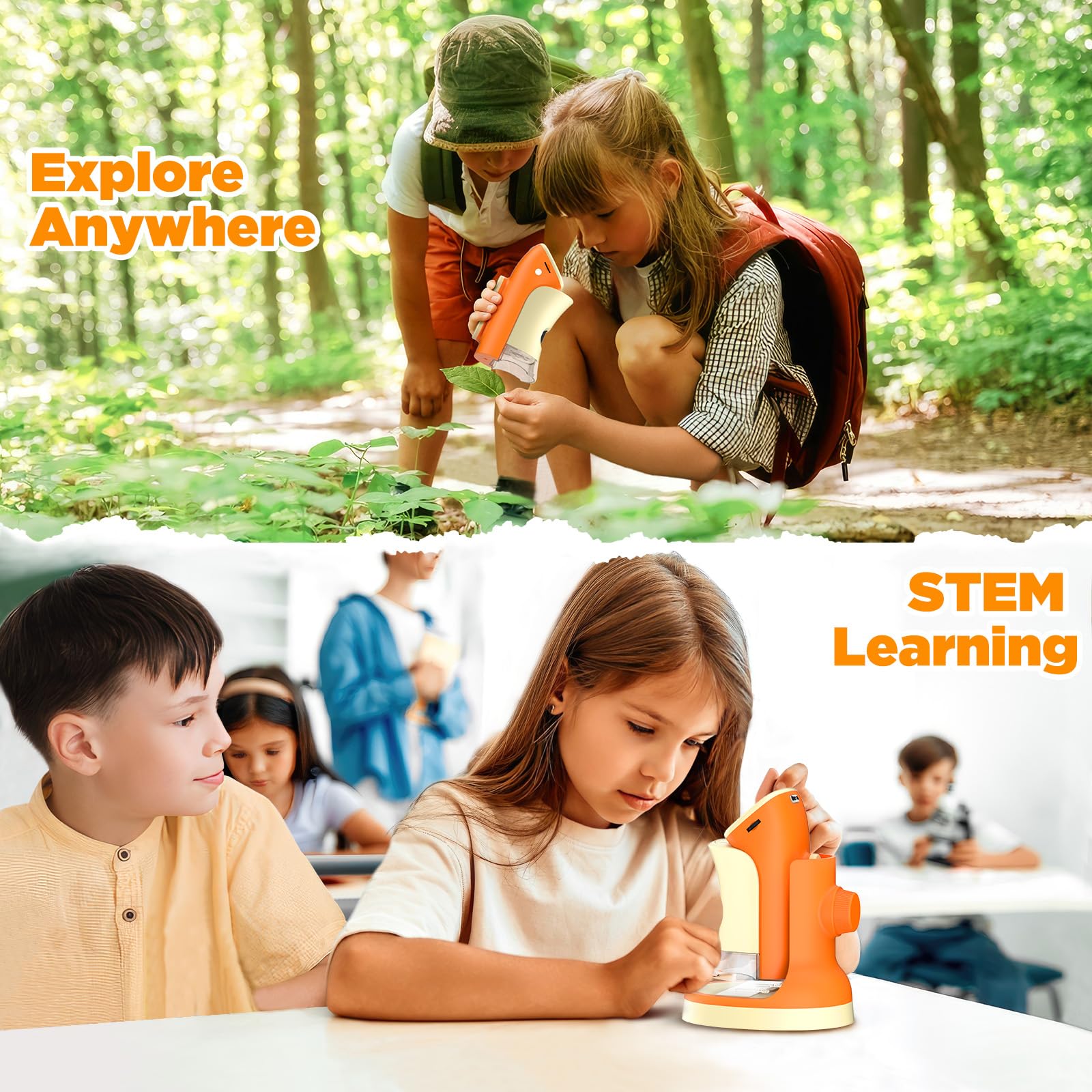 Microscopio para niños 2 en 1 de bolsillo portátil 1000X 2.0 pulgadas pantalla HD Microscopios digitales de mano con 10 diapositivas, foto/video, 6 LED ajustables, kit de ciencia Edu regalo para niños 5