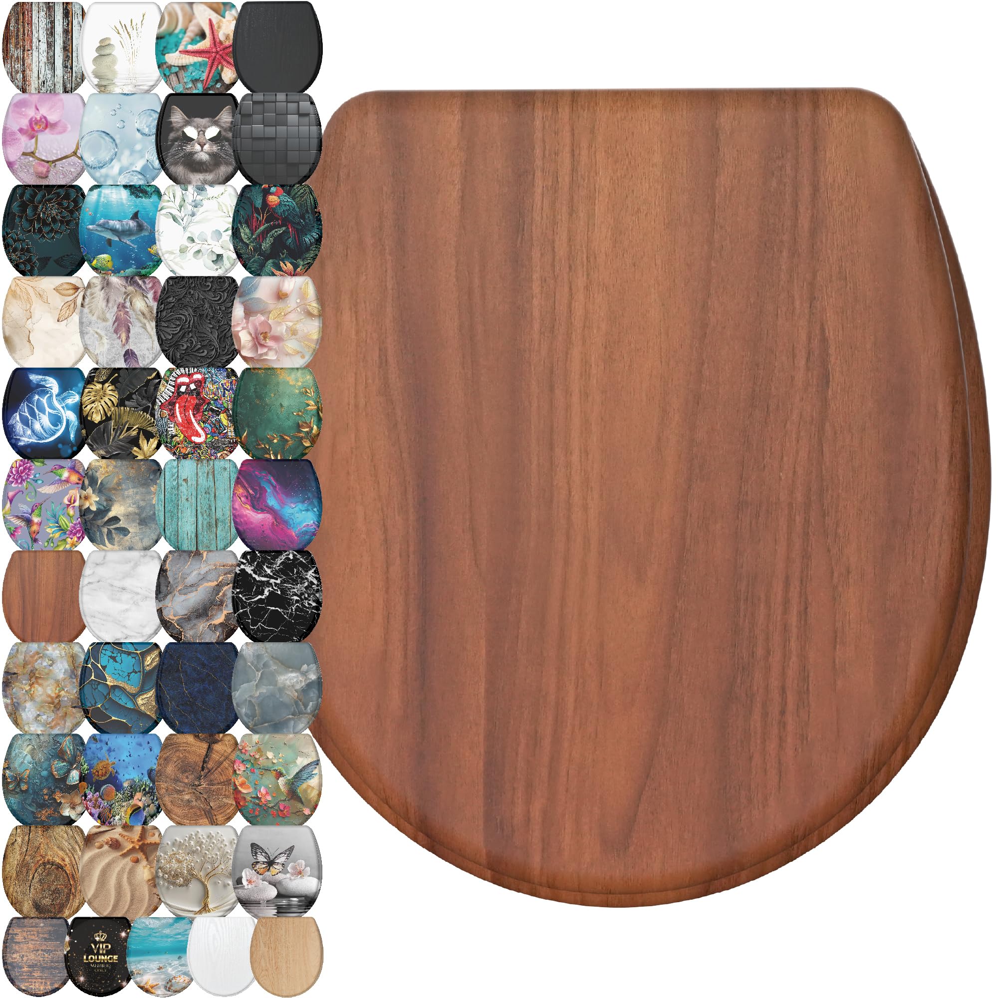Sanilo Wooden Toilet Seat with Quick Release &amp; Soft Close [ROUND] - Decorative &amp; Slow Close Molded Wood Seat - With One Click for Easy Installation &amp; Cleaning - With Adjustable Fit (Mahogany)