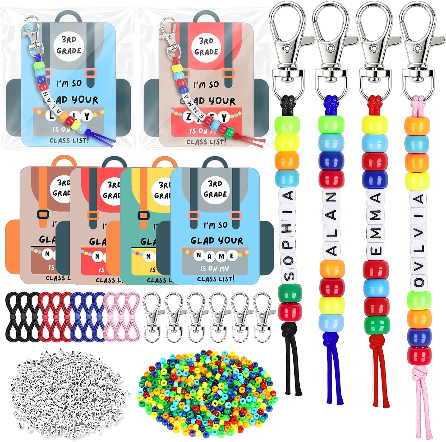 Gosodeny 24 Set Back to School Gifts Includes Keychain Making Kit with Gift Cards DIY Bead Crafts Adjustable Letter Beads Welcome First Day of School Student Teacher Supplies