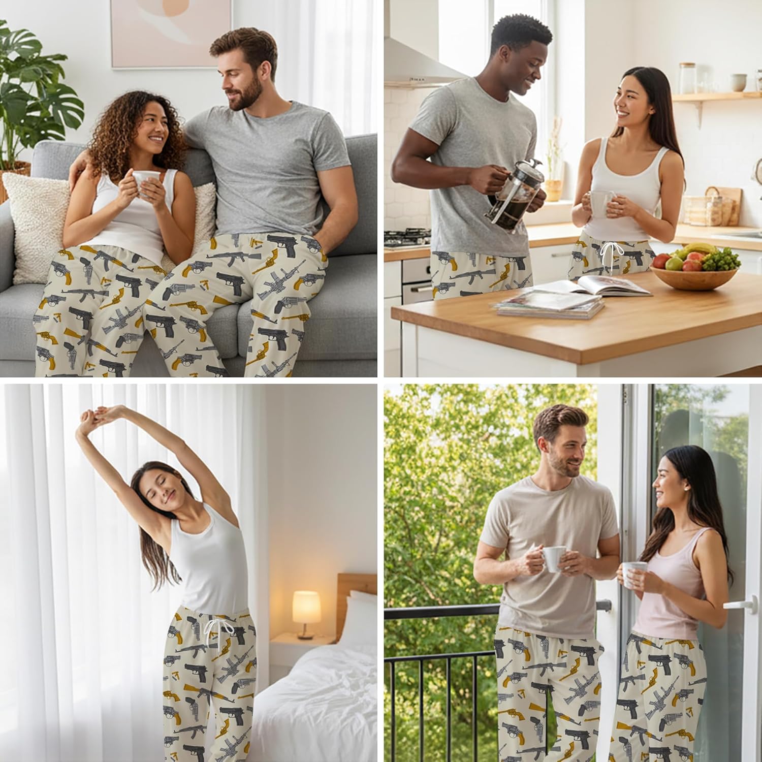 SARA NELL Retro Guns Pajama Pants – Vintage Silhouette Print Lounge Wear, Cozy Unisex Sleepwear for Men and Women - Image 5