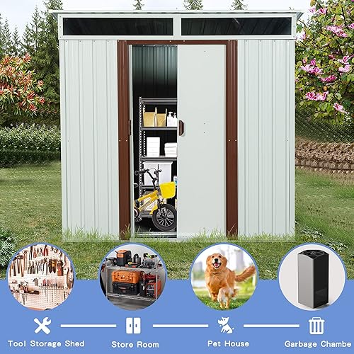 Miniatura 6 de Cobertizo de almacenamiento para exteriores de 6.4 x 5 pies con puerta con cerradura, cobertizo de jardín de metal anticorrosión con marco base,