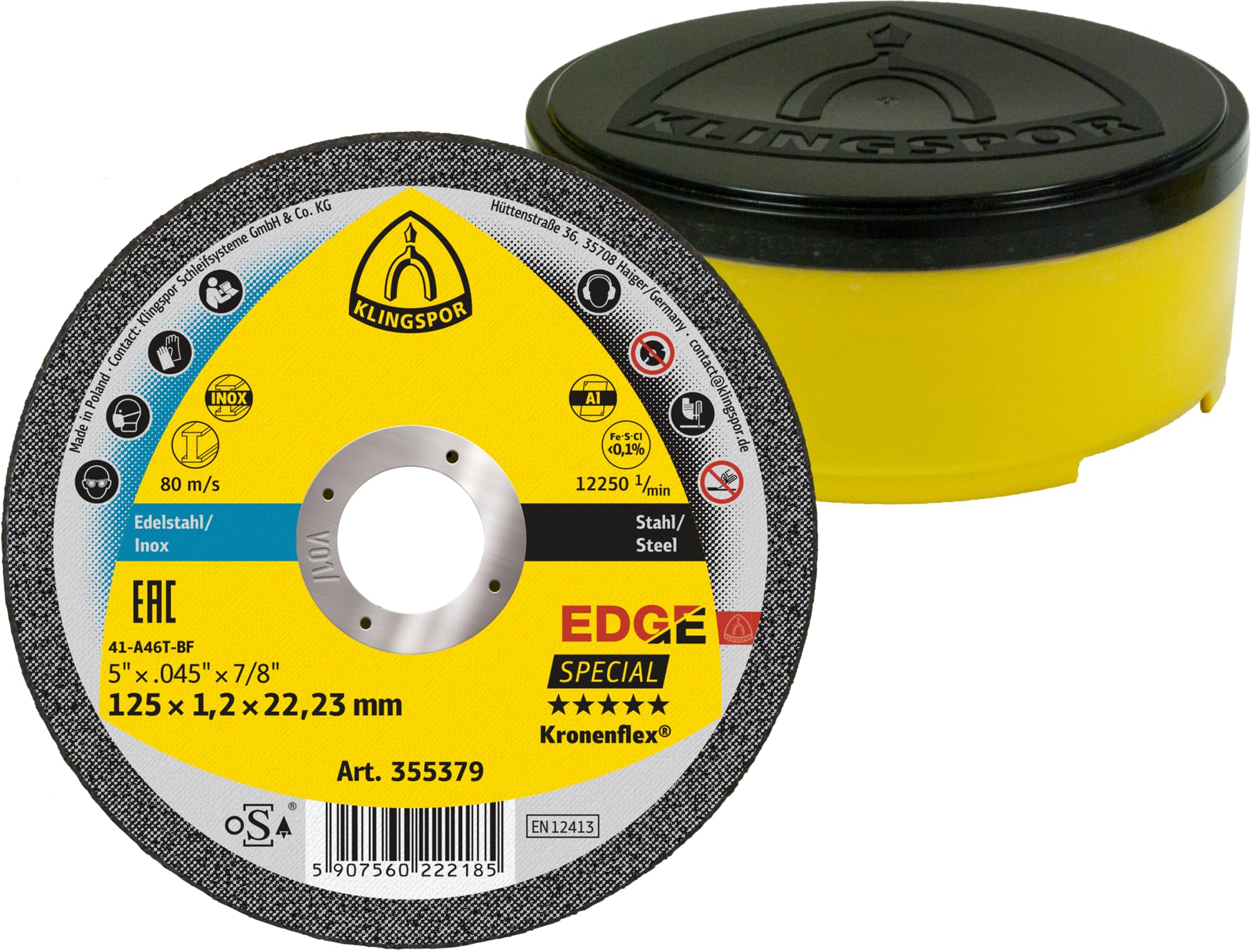 Dischi da taglio KLINGSPOR EDGE, 125 x 1,2 x 22,23 mm dritti - 25 pezzi