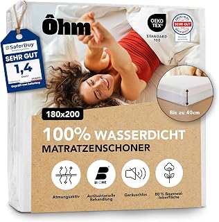 Ôhm matratzenschoner 180x200 Wasserdicht Baumwolle Allergiker Oeko-Tex