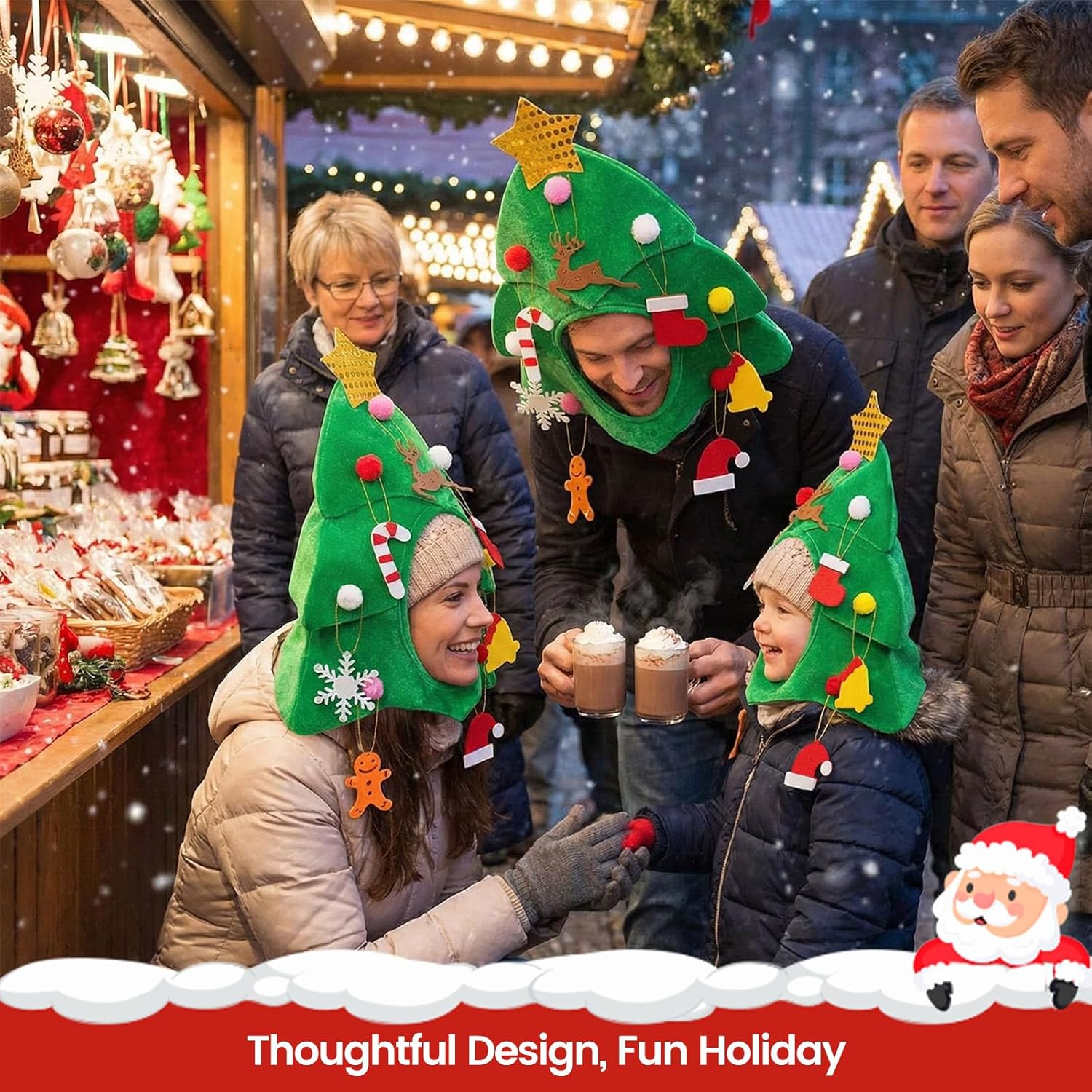 DomeStar Christmas Tree Hat with  Ornaments, Funny Crazy Santa Hat for Party Celebrations