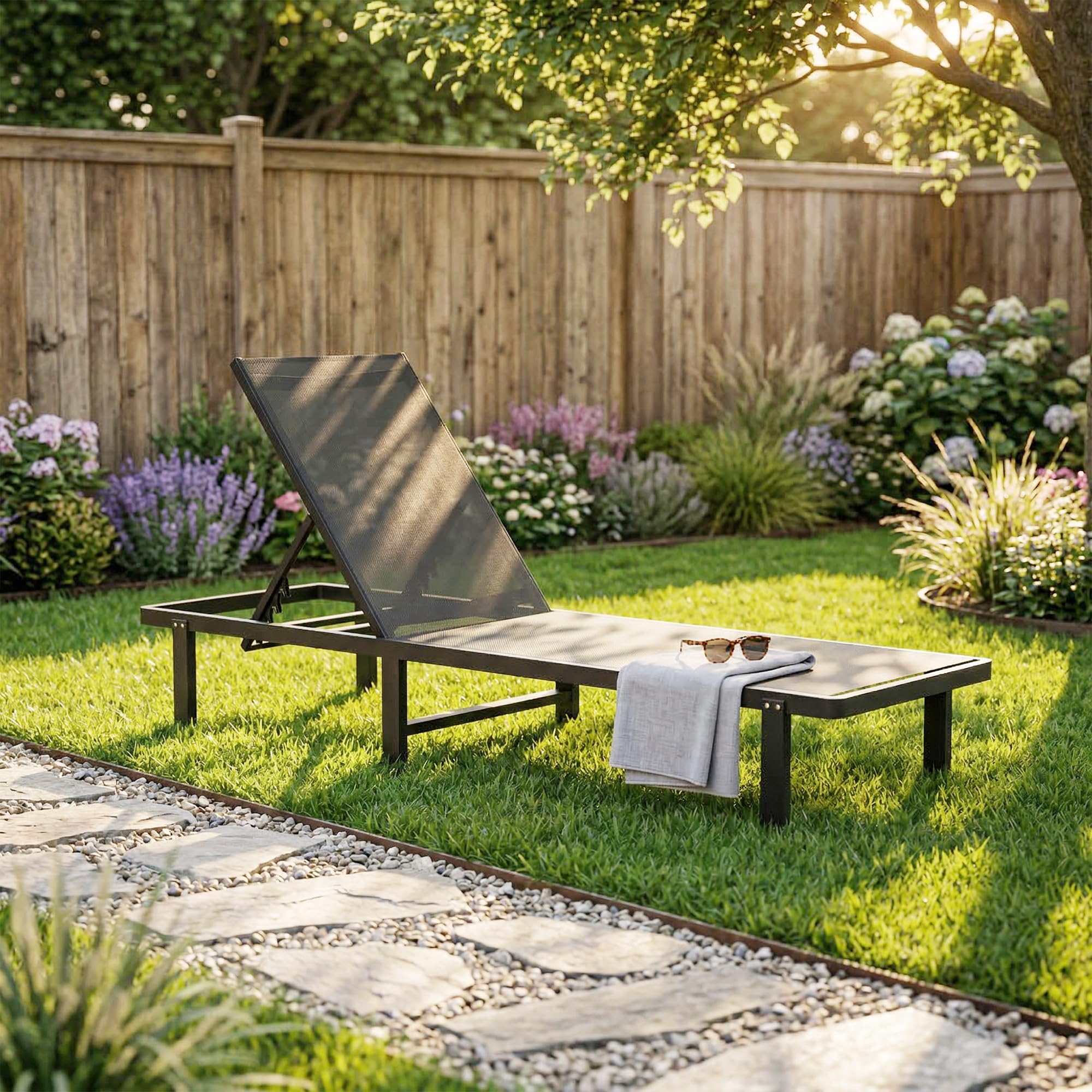 Outsunny Bain de Soleil roulettes Transat de Jardin Extérieur Gris Foncé