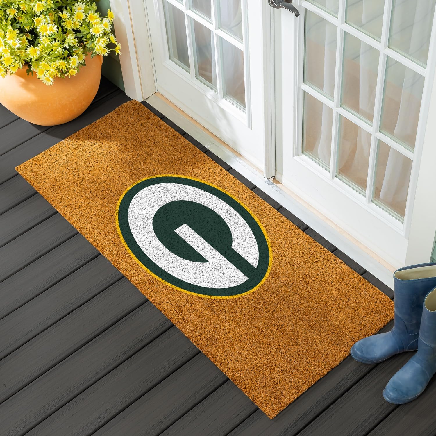 Team Sports America NFL Entrance Doormat | 28 x 16 Inches | Embossed Cross Hatch | Non - Slip Backing | Indoor and Outdoor Home Décor (Green Bay Packers)