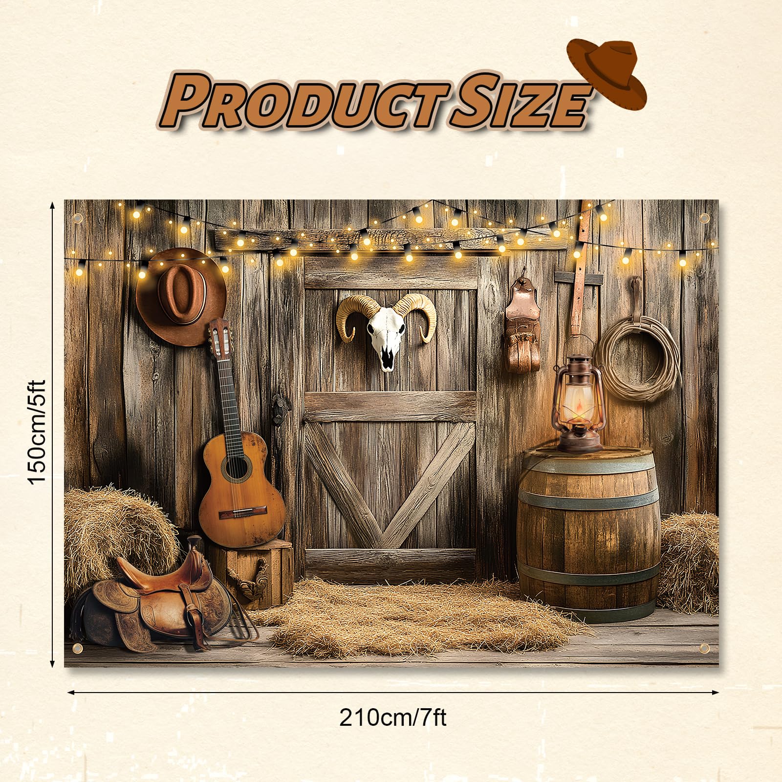 Tło Kowbojskie Western, 210x150cm Dekoracje na Przyjęcia w Stylu Dzikiego Zachodu Rustykalne Tło Domu Stodoły Baner Rodeo Rekwizyty Fotograficzne w Stylu Western na Przyjęcia Urodzinowe