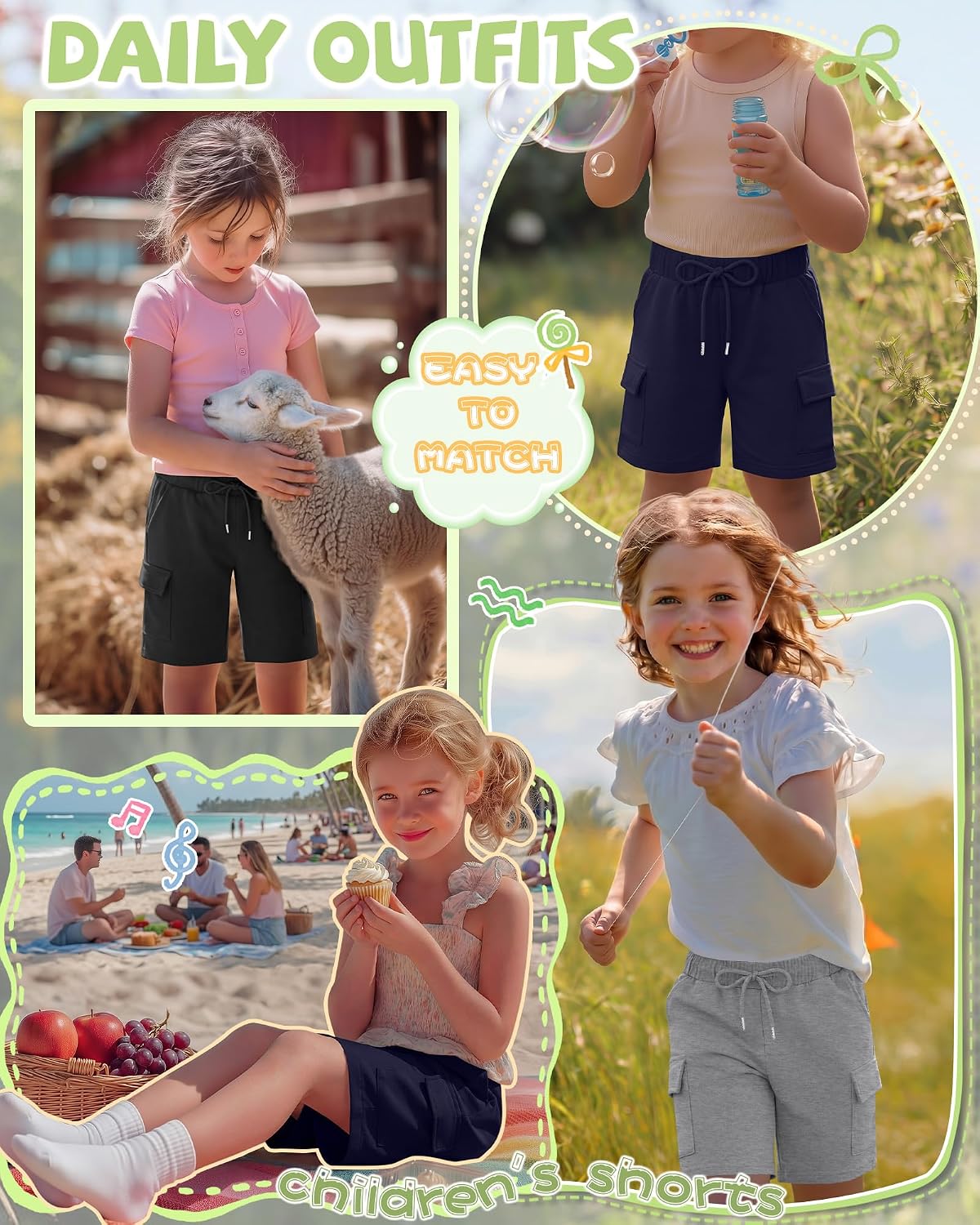 3 Pack Girls' Cargo Bermuda Shorts