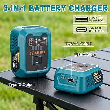 DTEZTECH 100W USBバッテリー充電器 マキタ18Vバッテリー対応 電源アダプター 急速充電ステーション USB-Aポート&Type-Cポート付き 電子デバイス 仕事 RV キャンプ 旅行用 ツールのみ
