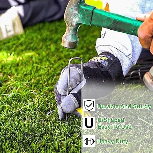 Miniatura 5 de Grapas de césped tipo U de 6 pulgadas, estacas de jardín, grapas de paisaje para césped artificial, a prueba de óxido, estacas para asegurar cercas