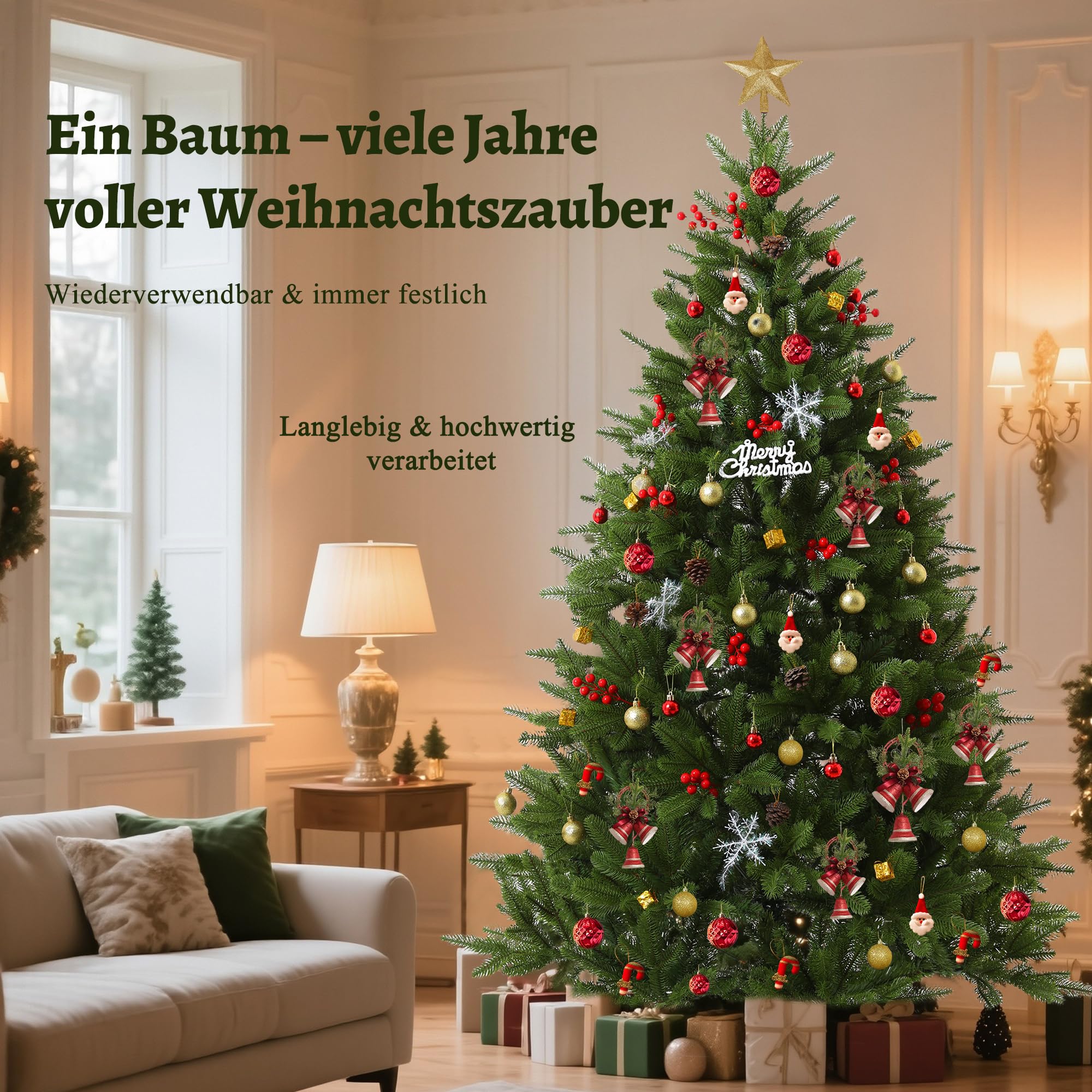 EVGN Künstlicher Weihnachtsbaum 180 cm – Nordmanntanne Optik – Dicht & naturgetreu – Premium PE+PVC Zweige mit stabilem Metallständer – Einfacher Aufbau & wiederverwendbar.