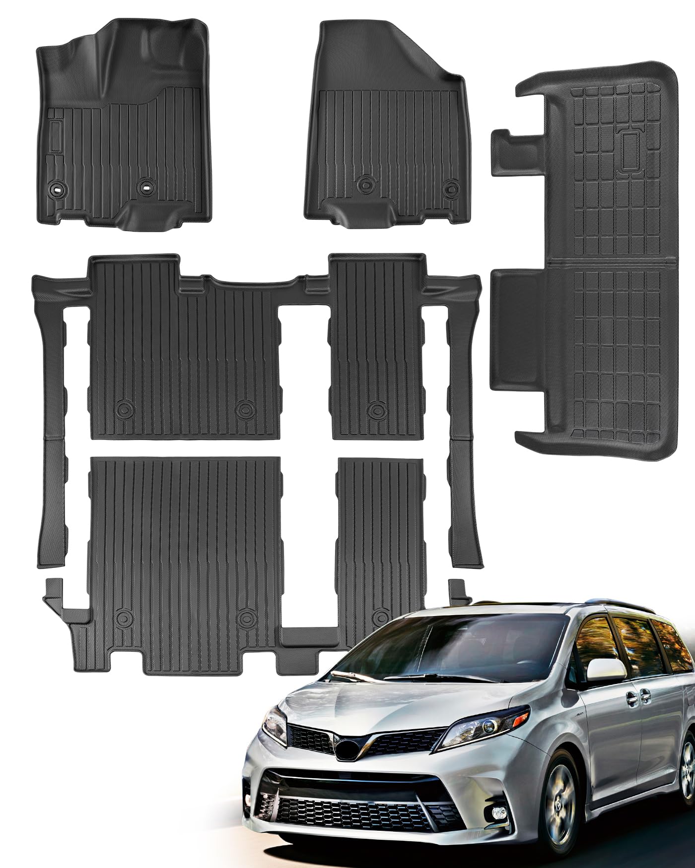 for Toyota Sienna 2020-2013 8 Seater Floor Mats Cargo Liner Trunk Carpet All Weather Heavy Duty TPE Waterproof