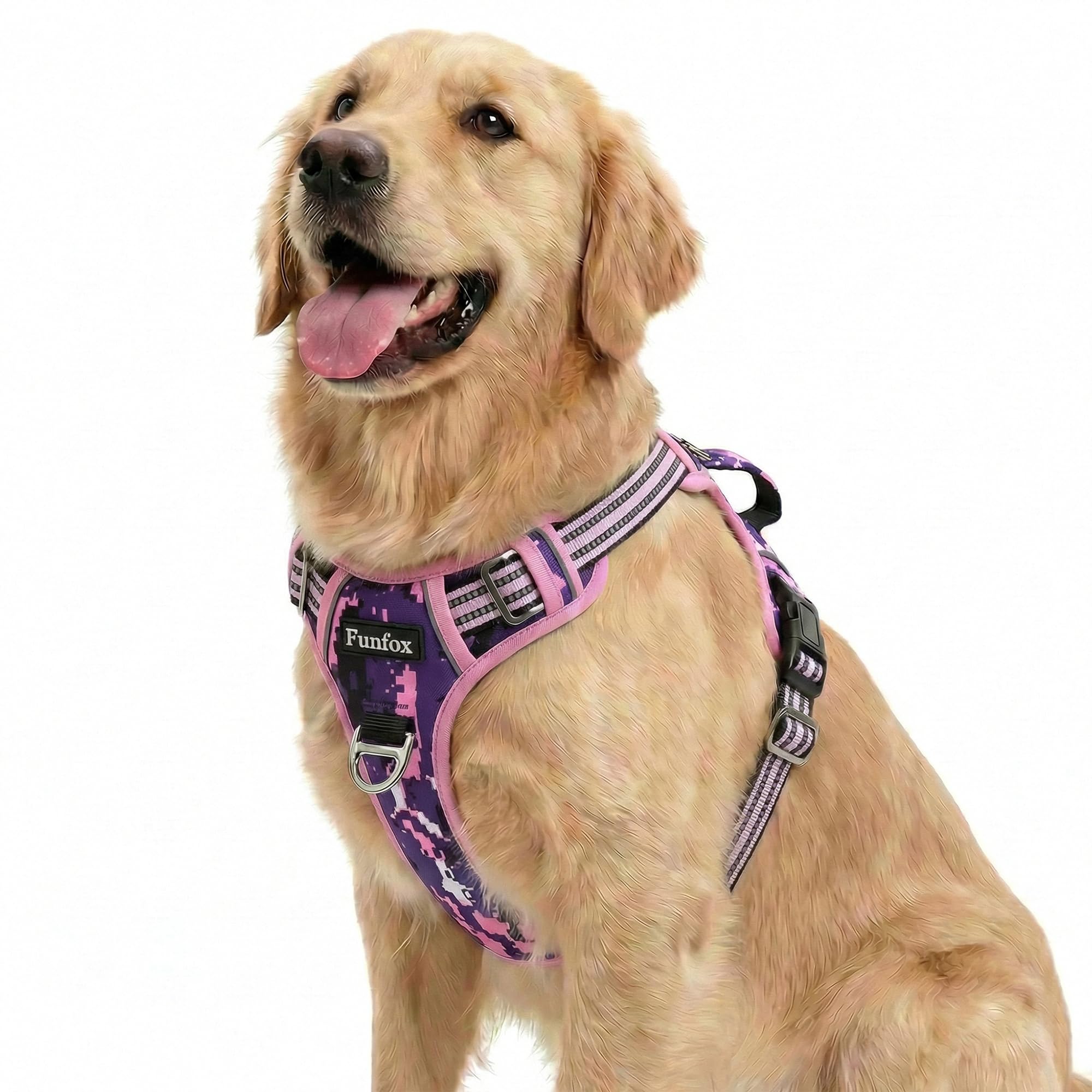 Funfox Hundegeschirr Mittelgroße Hunde, Anti Zug Brustgeschirr Verstellbares Geschirr Hund mit Griff Reflektorstreifen, No Pull Geschirr Hund für Kleine Mittlere Grosse Dog Harness